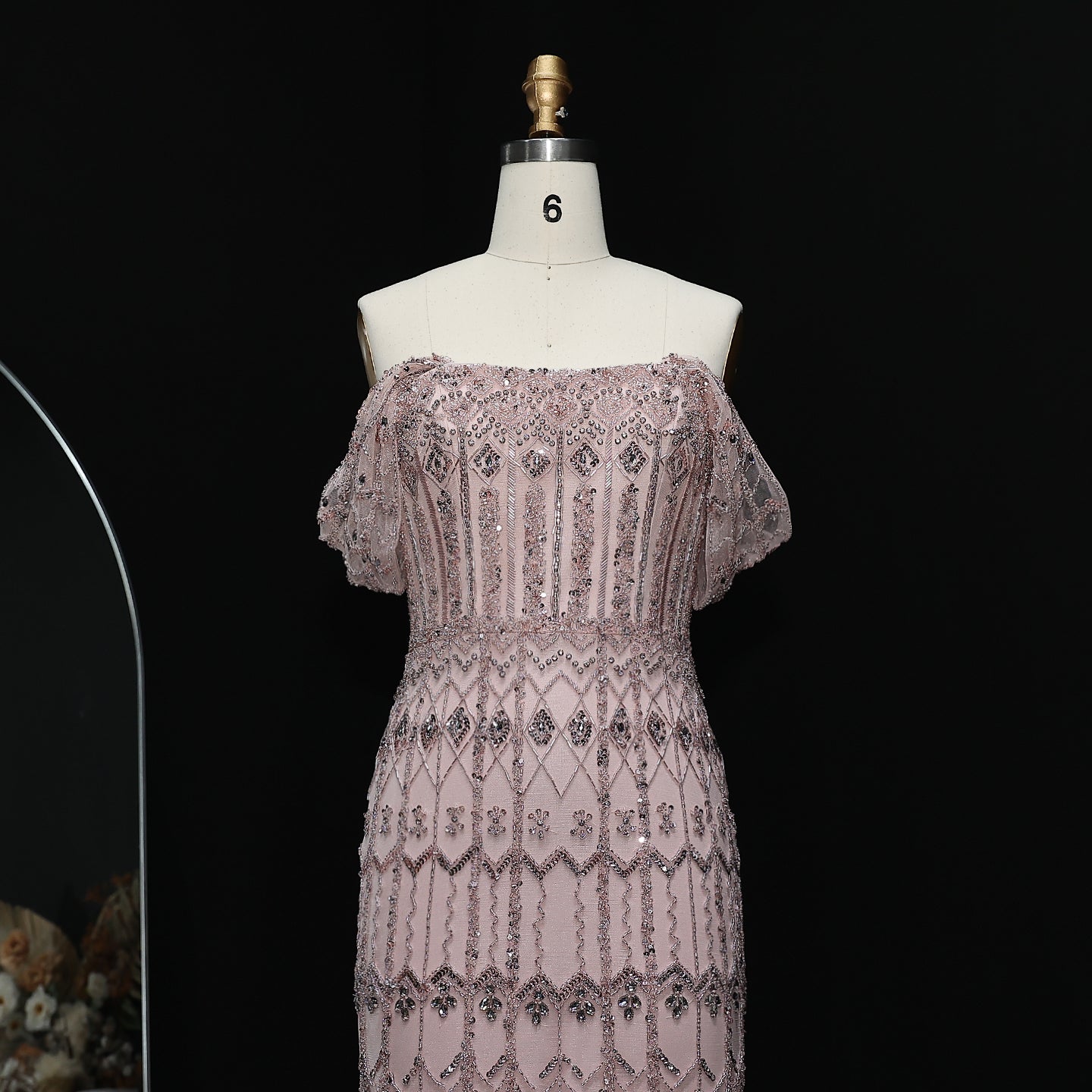 Luxury White Beaded Short Sleeves Evening Dress SS291