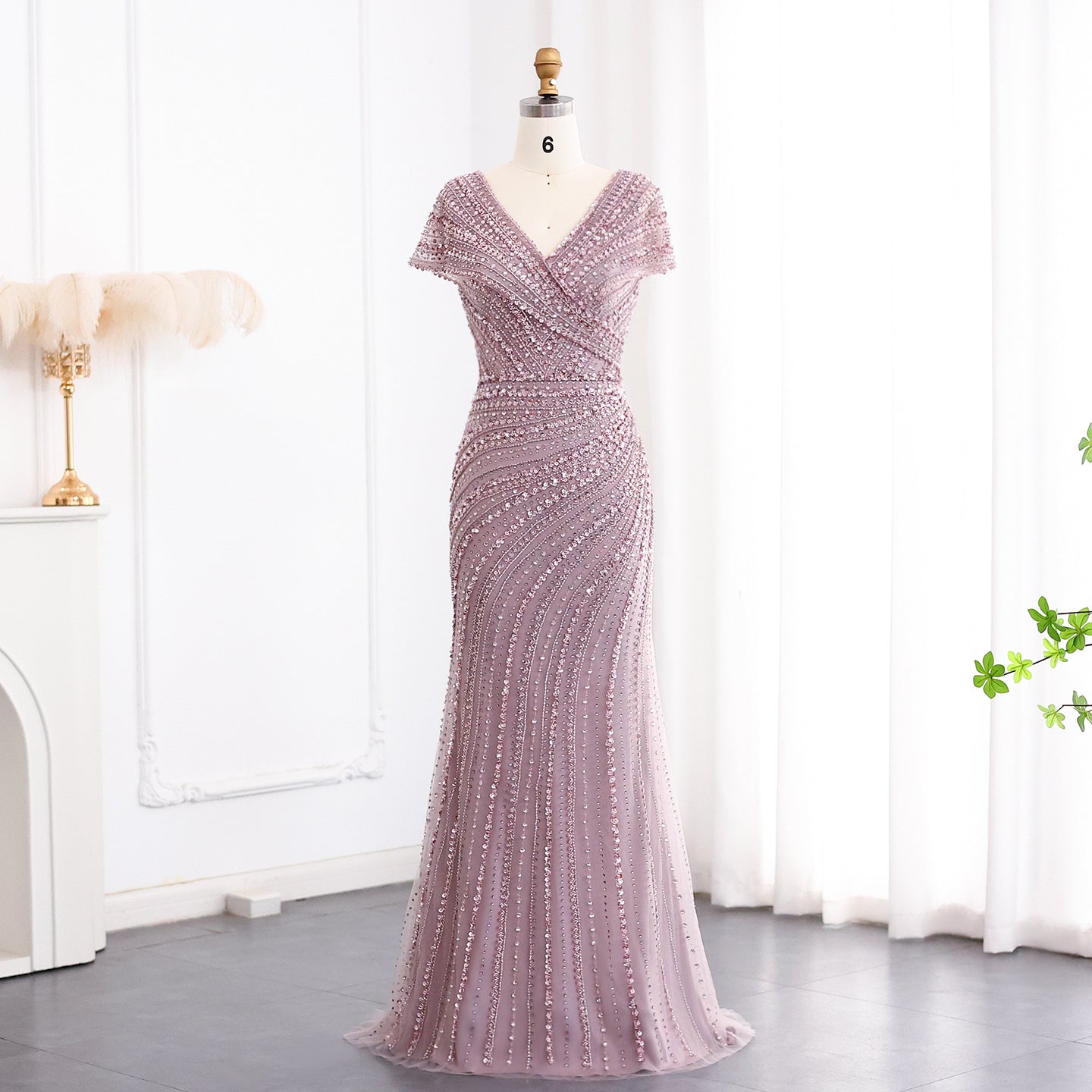 Luxury Silver Nude Mermaid Evening Dress SS045  Pink / US 20
