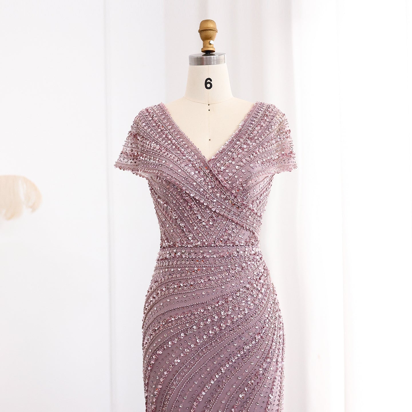 Luxury Silver Nude Mermaid Evening Dress SS045