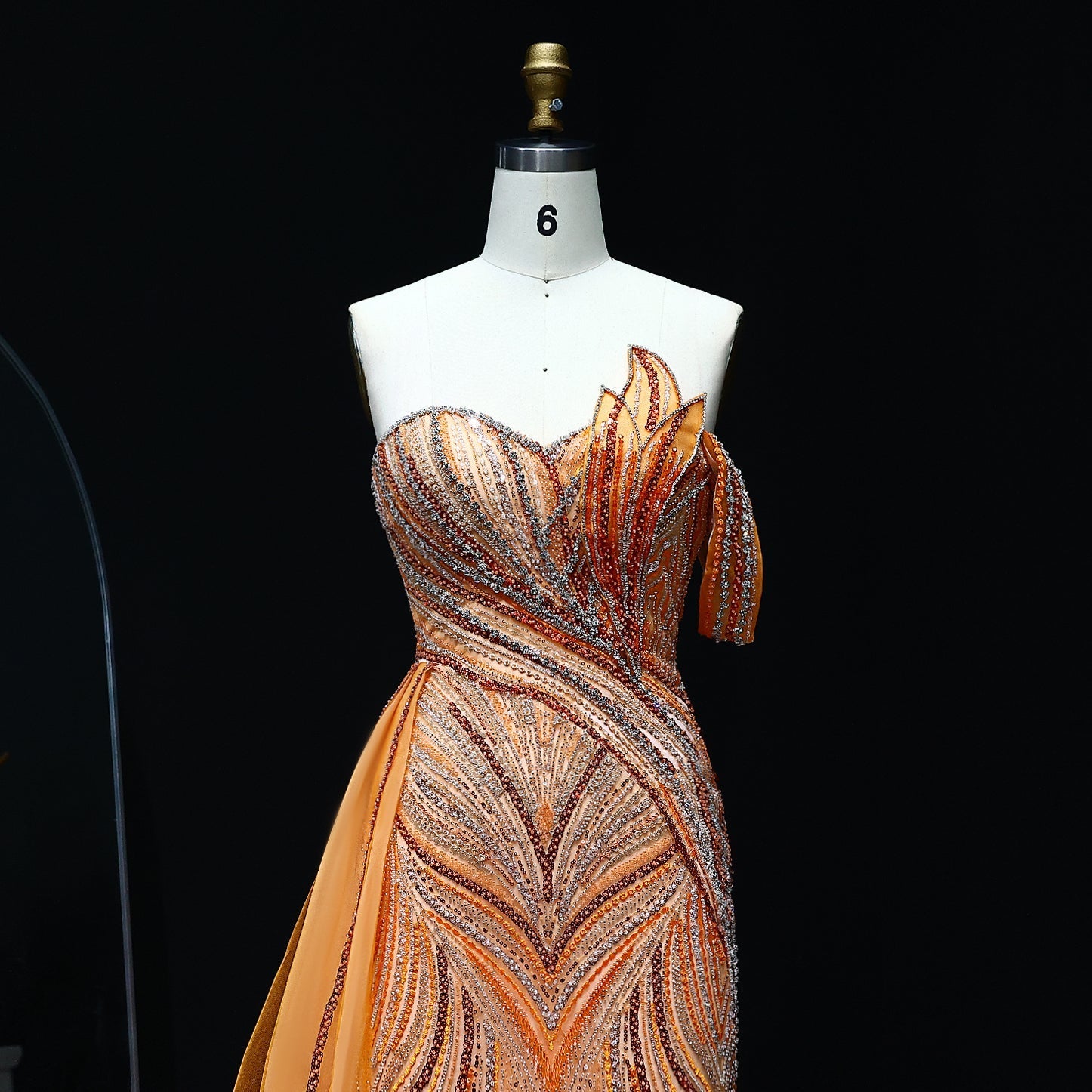 Luxury Orange One Shoulder Evening Dress with Overskirt SS257