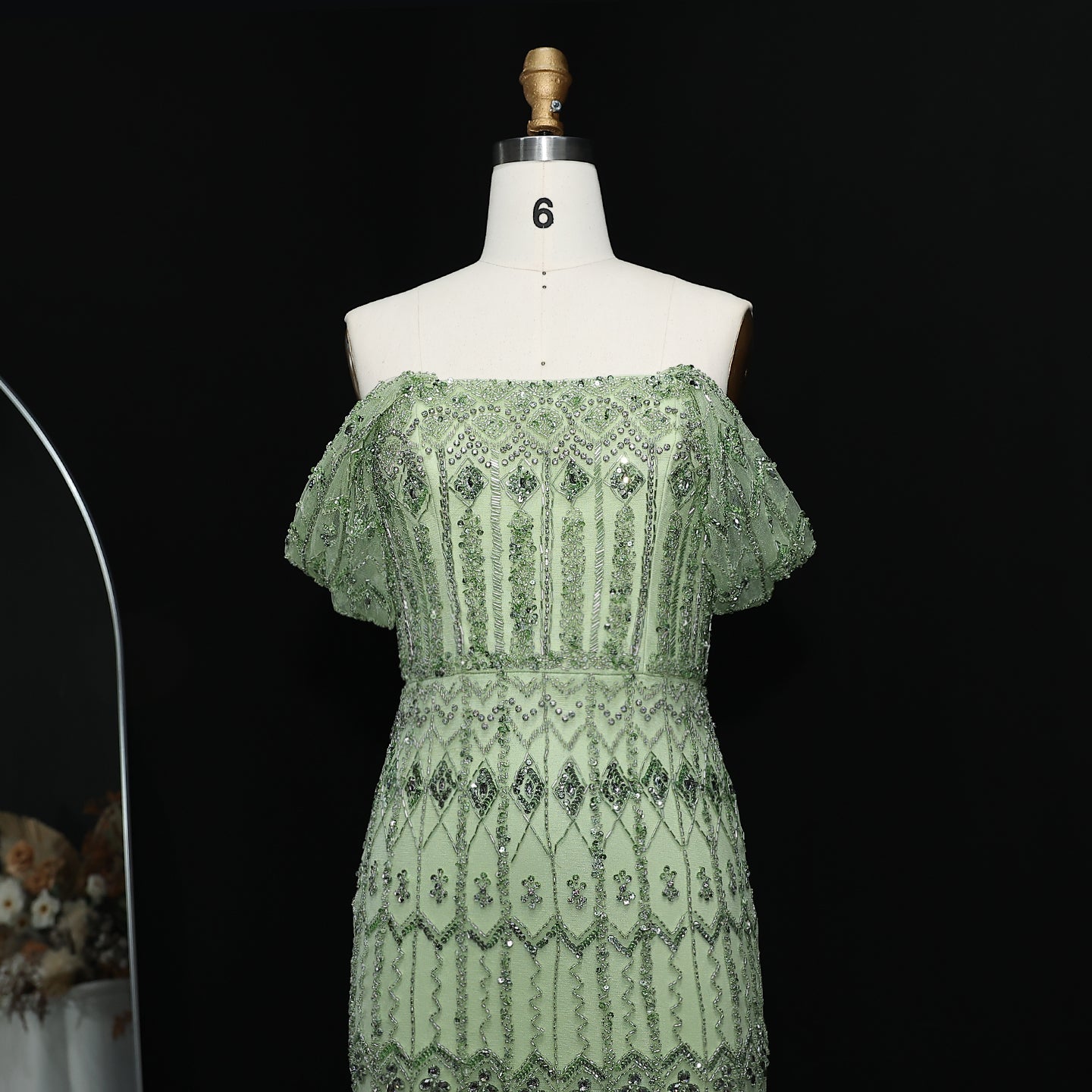 Luxury White Beaded Short Sleeves Evening Dress SS291