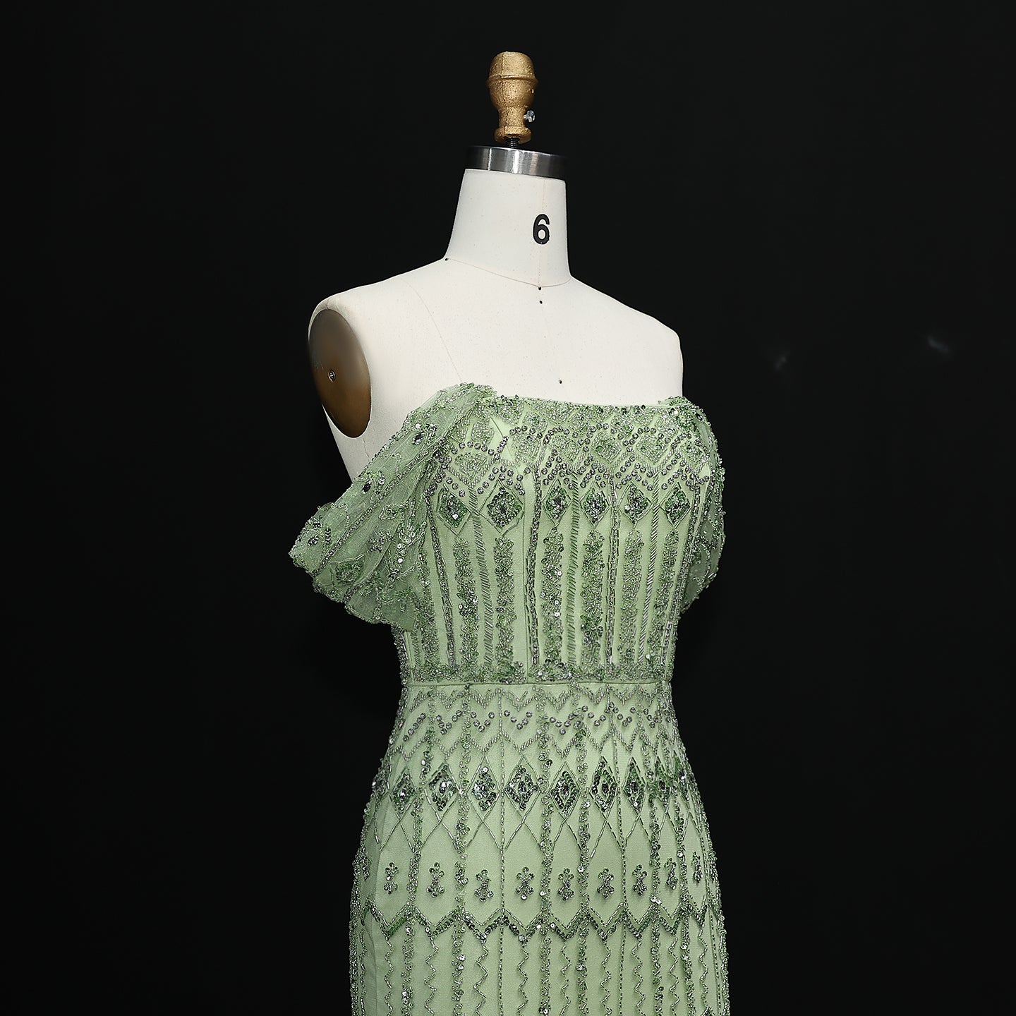 Luxury White Beaded Short Sleeves Evening Dress SS291