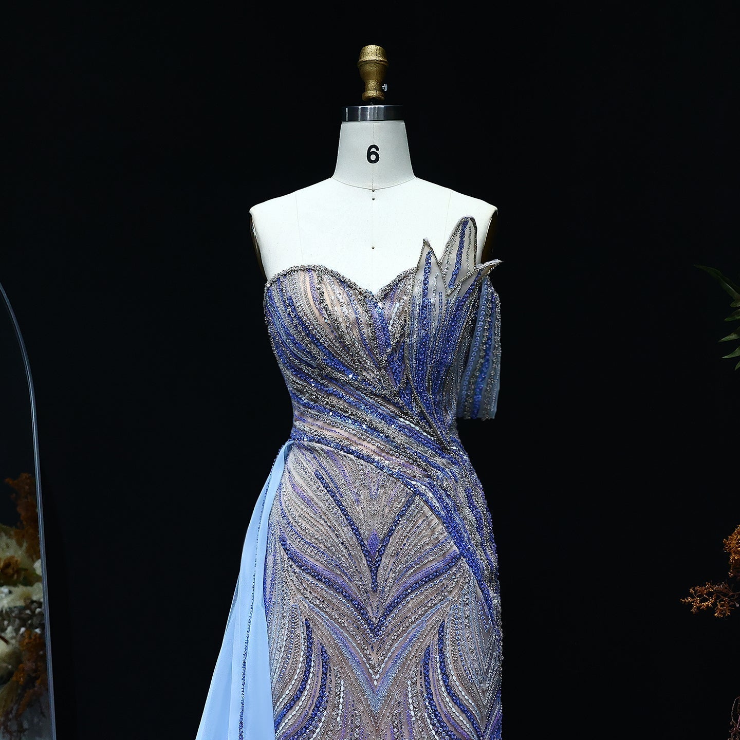 Luxury Orange One Shoulder Evening Dress with Overskirt SS257