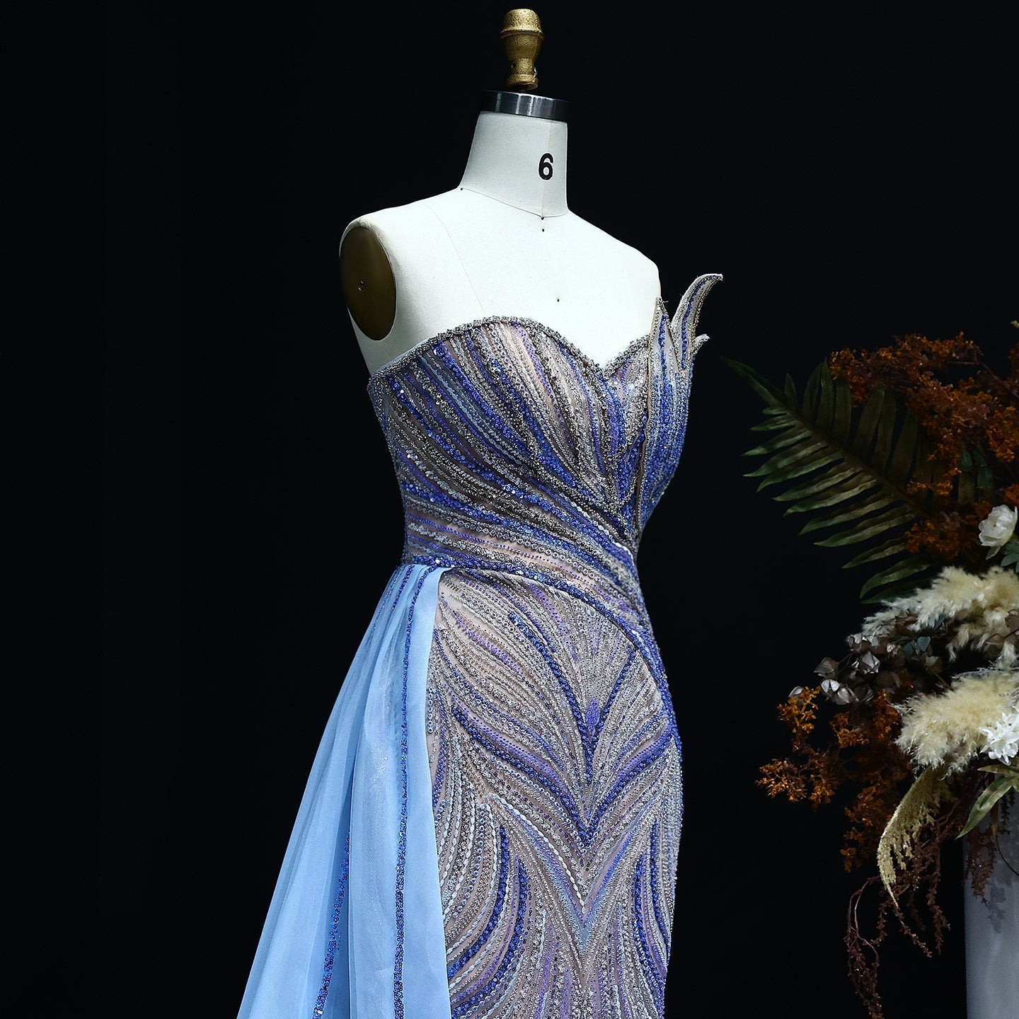 Luxury Orange One Shoulder Evening Dress with Overskirt SS257