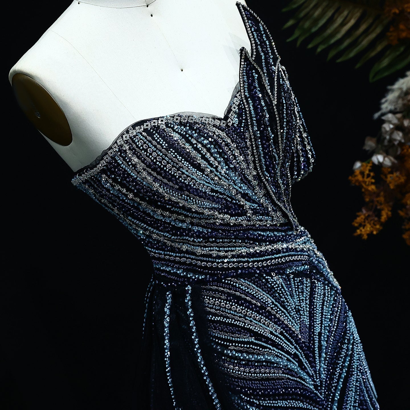 Luxury Orange One Shoulder Evening Dress with Overskirt SS257