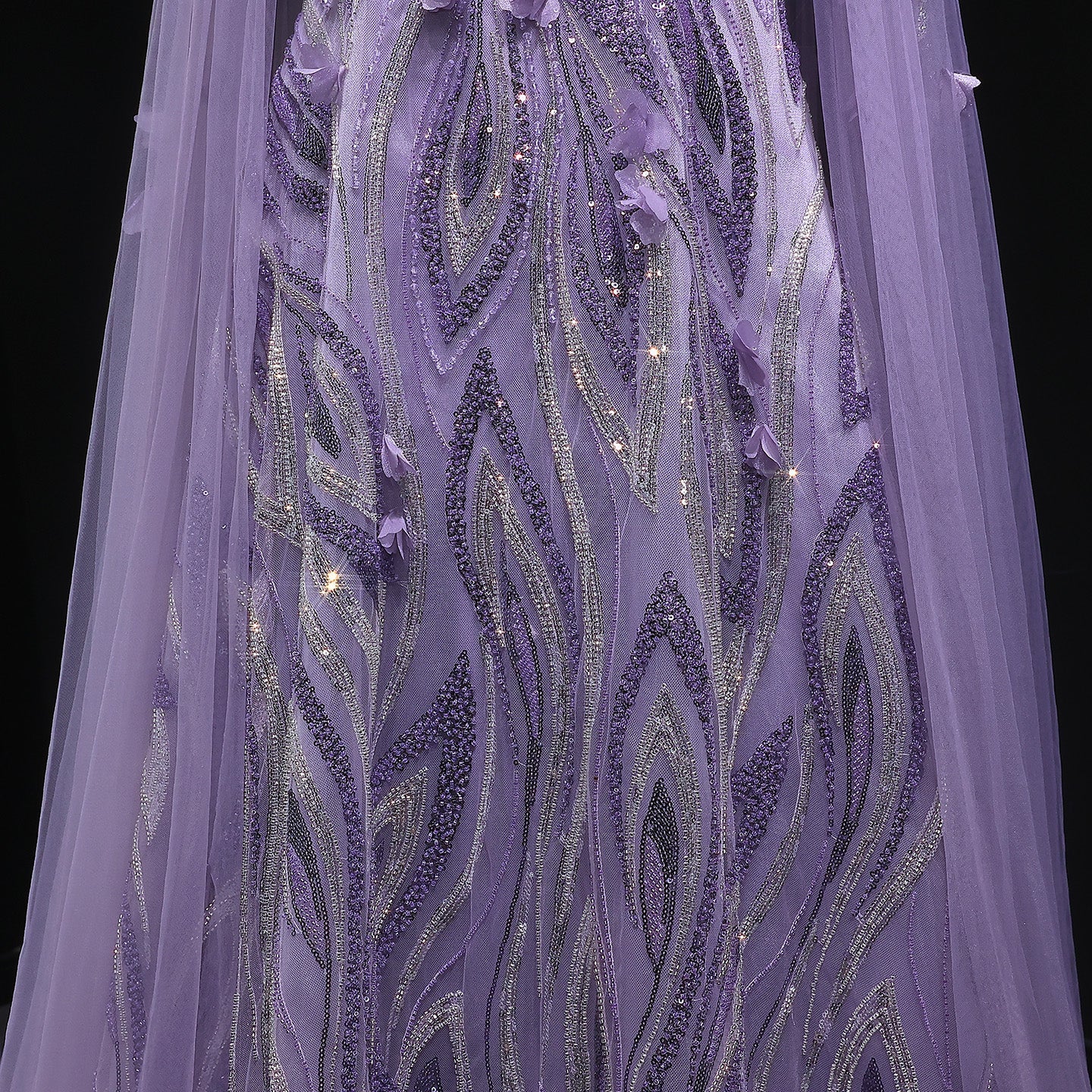 Luxury 3D flowers Purple Beaded Evening Dress with Scarf SS060