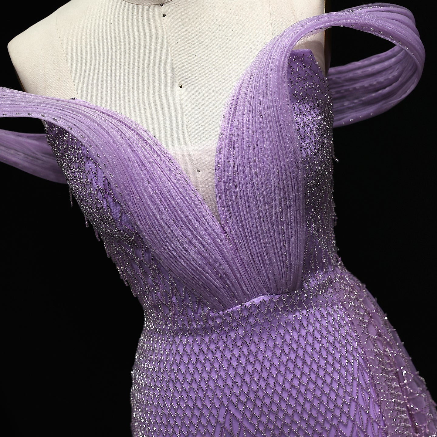 Elegant Crystal Off Shoulder Blue Evening Dress with Slit  SS115