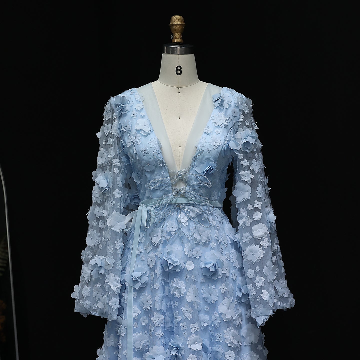 Arabic Peach-Pink 3D Flowers Long Sleeves Evening Dresses SS295