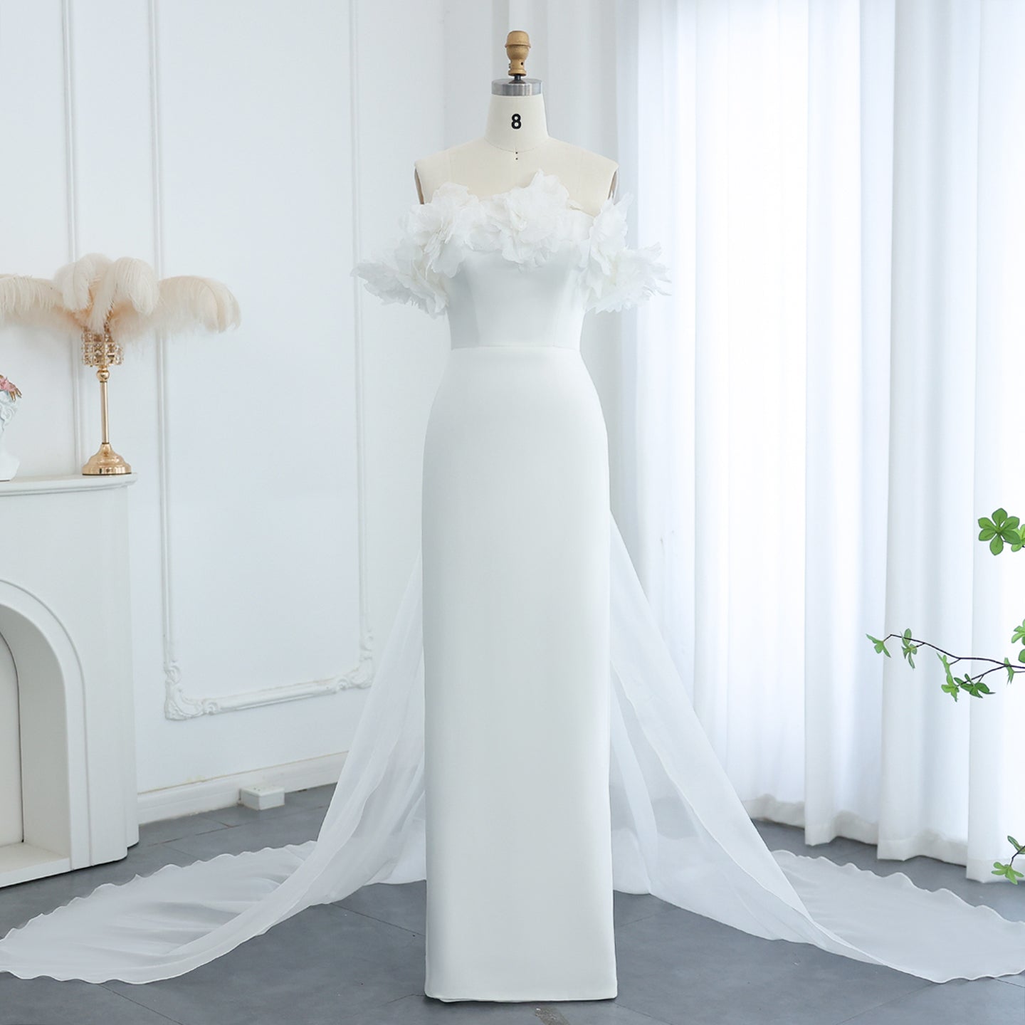 Elegant 3D Flowers Light Yellow Evening Dress with Overskirt SF013  White / 16