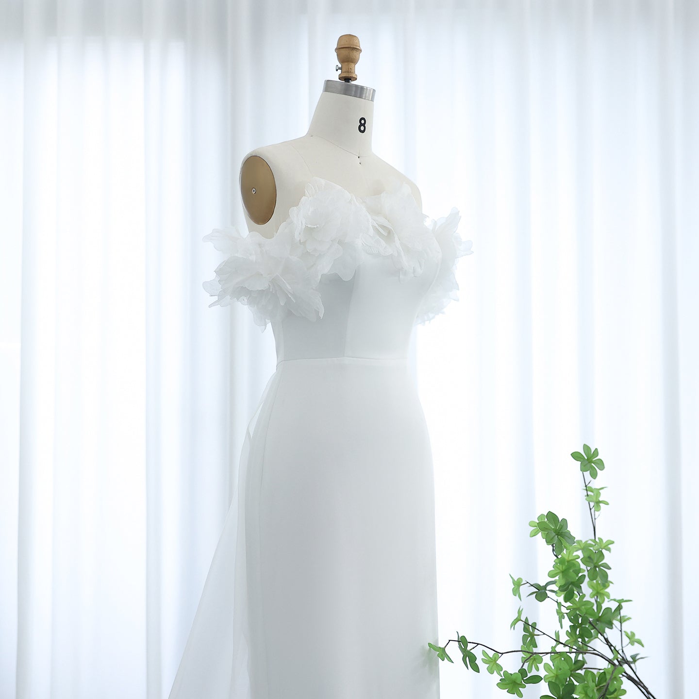 Elegant 3D Flowers Light Yellow Evening Dress with Overskirt SF013