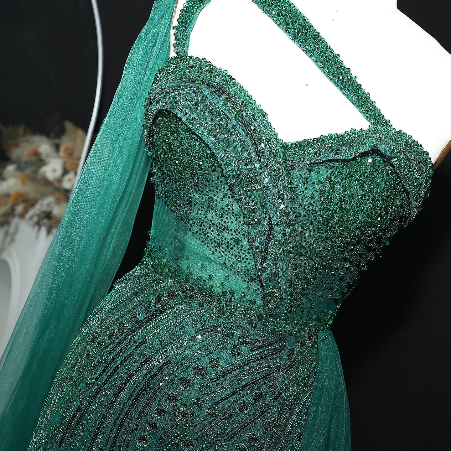 Burgundy One Shoulder Mermaid Evening Dress with Cape Overskirt SS129