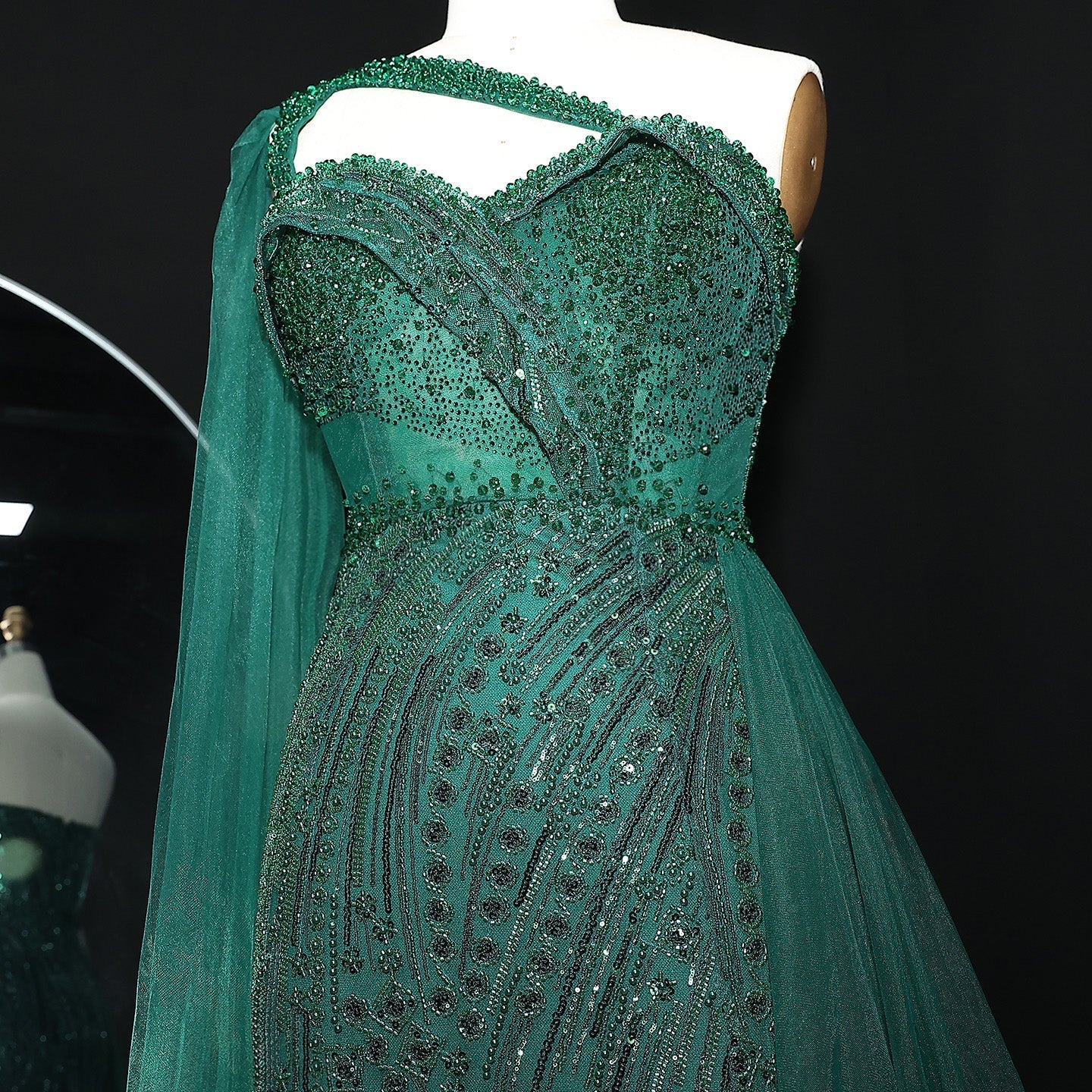 Burgundy One Shoulder Mermaid Evening Dress with Cape Overskirt SS129