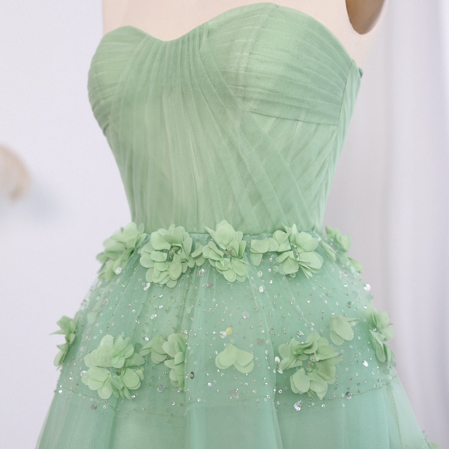 Luxury Sage Green 3D Flowers Dubai Evening Dress with Cape SS346