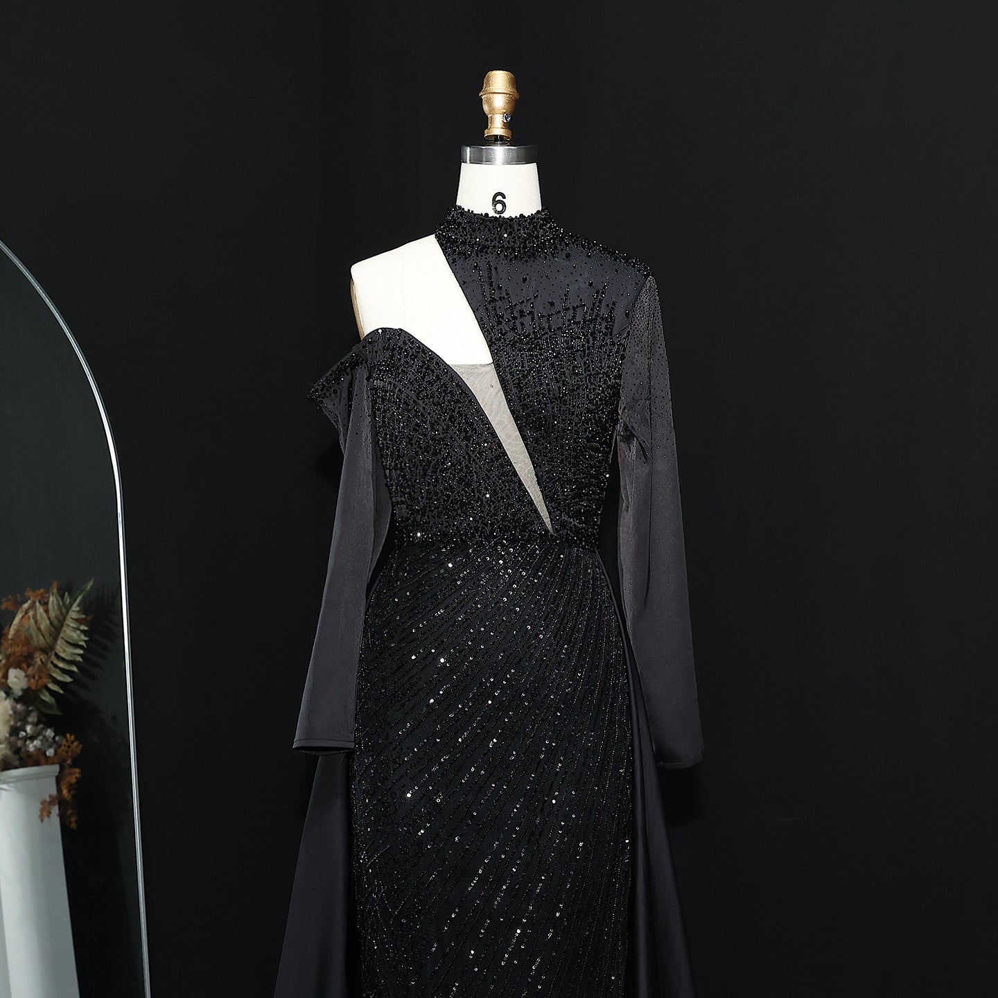 Luxury Red Long Sleeves Evening Dress with Overskirt SS019