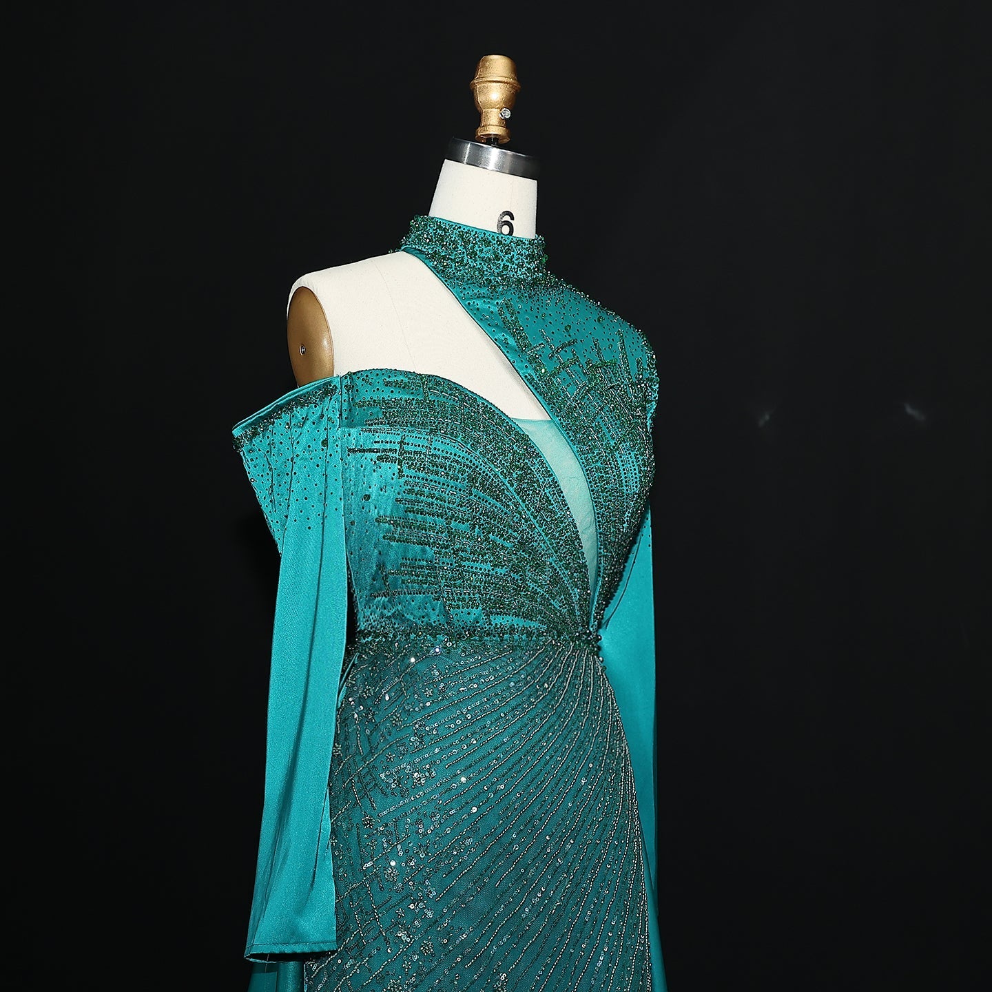 Luxury Red Long Sleeves Evening Dress with Overskirt SS019