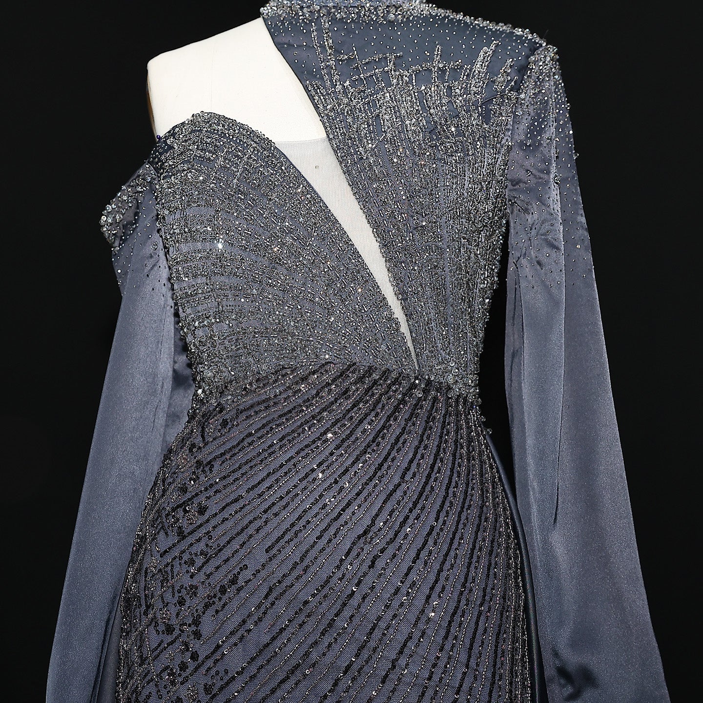 Luxury Red Long Sleeves Evening Dress with Overskirt SS019