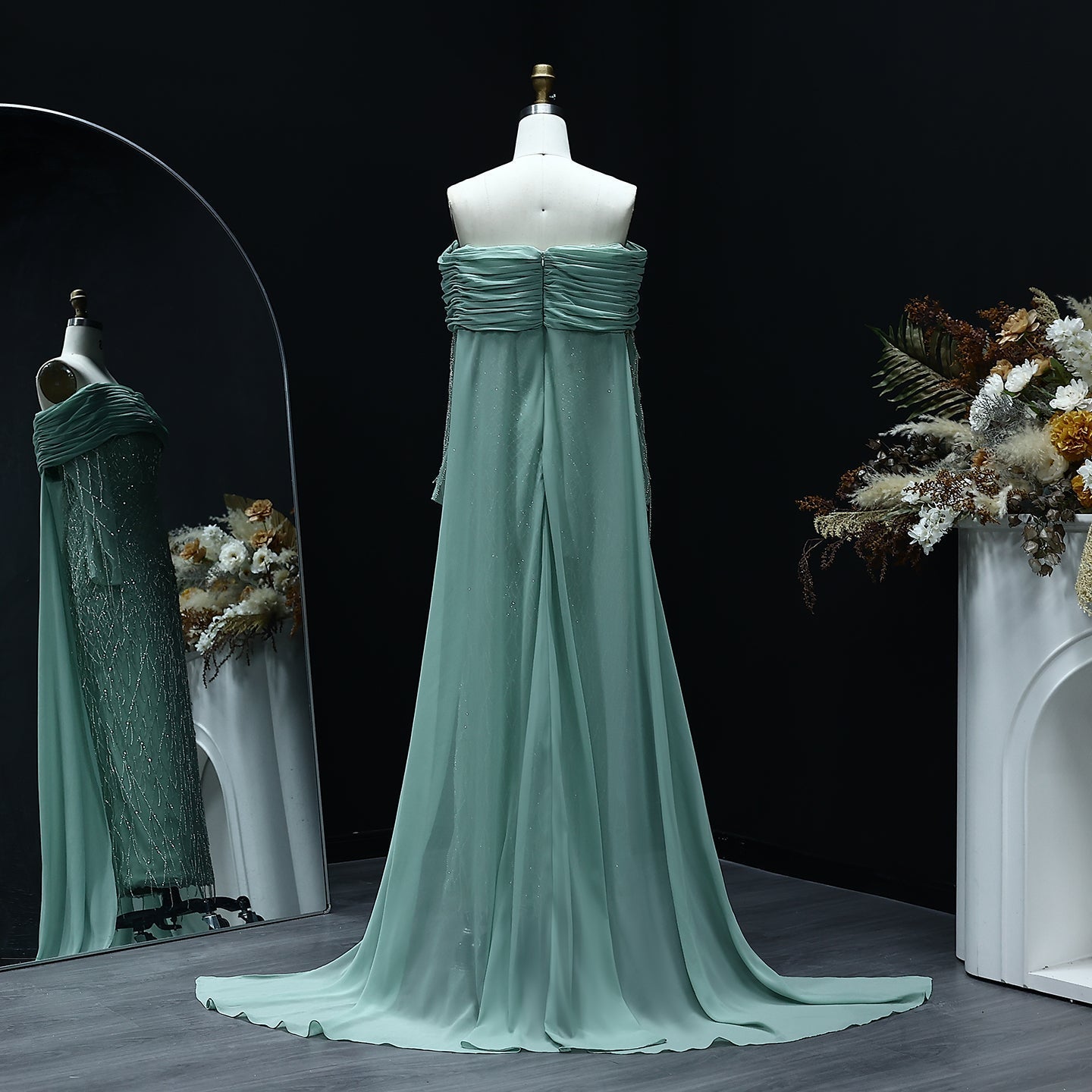 Luxury Tassel Lilac Off Shoulder Evening Dress with Cape SS708