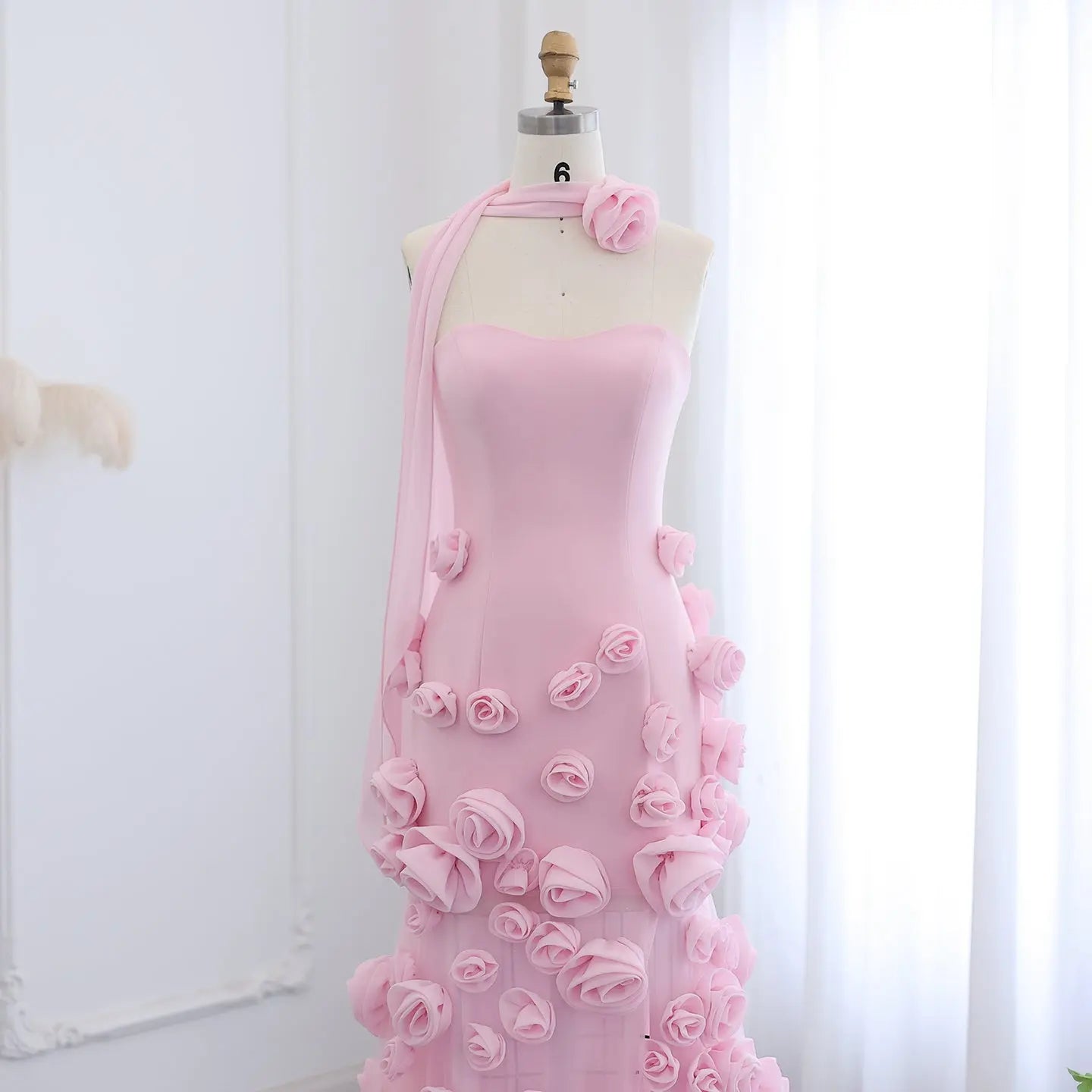 Chic Pink 3D Flowers Strapless Mermaid Evening Dress Side Slit SS207 Sharon Said