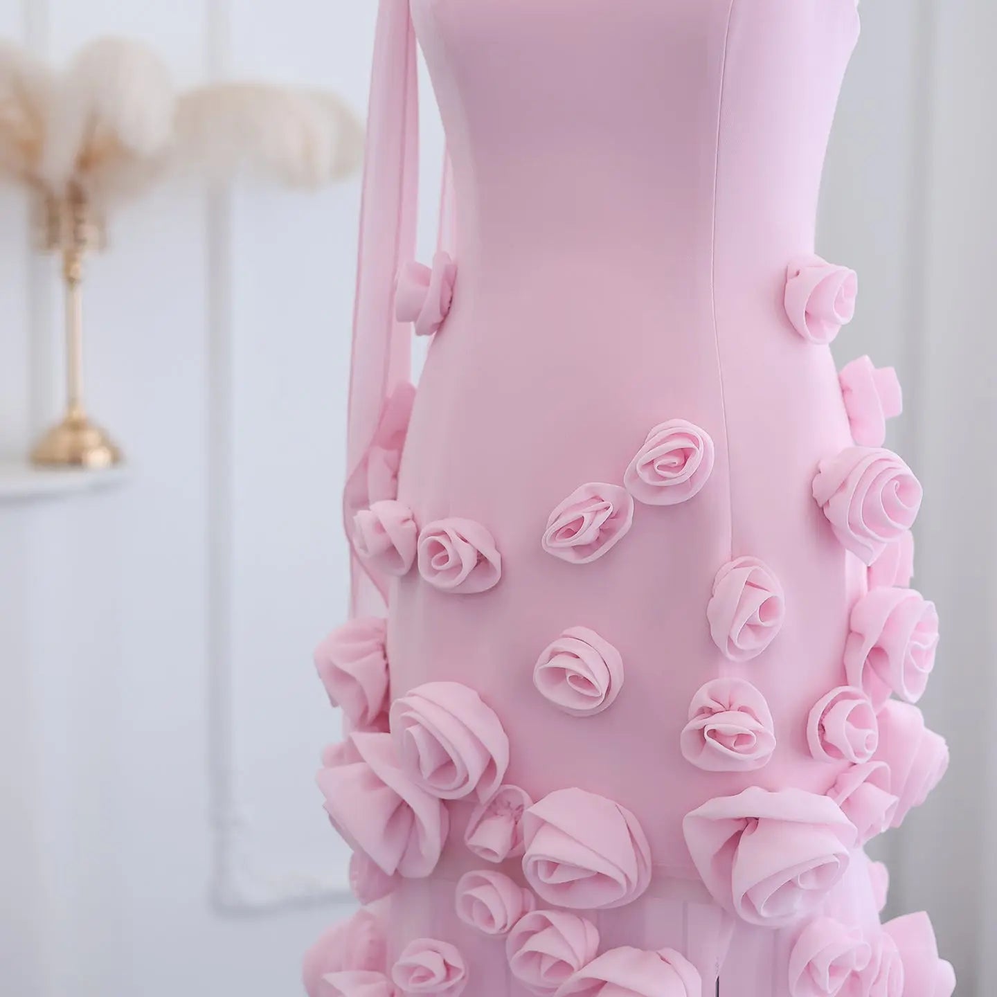 Chic Pink 3D Flowers Strapless Mermaid Evening Dress Side Slit SS207 Sharon Said