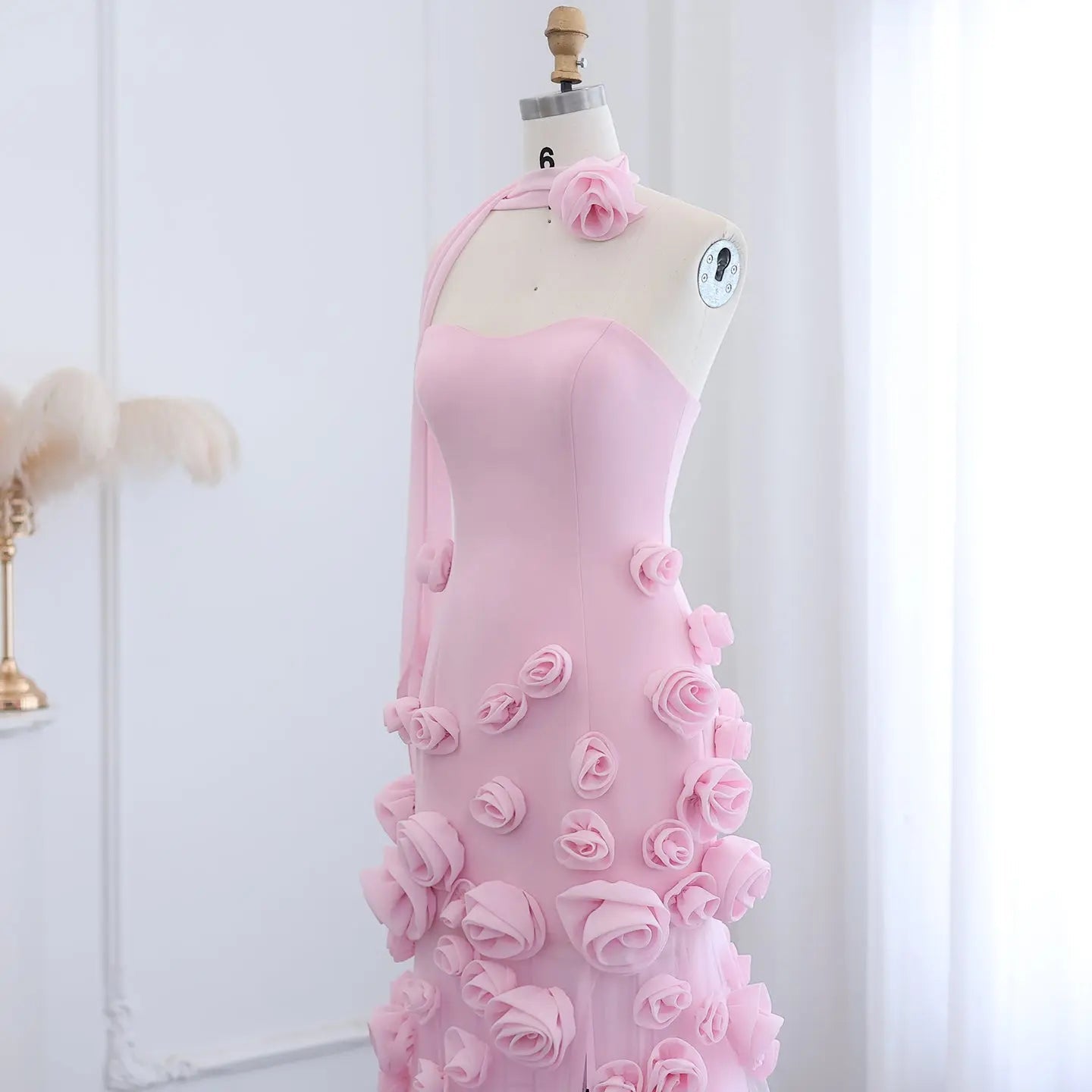 Chic Pink 3D Flowers Strapless Mermaid Evening Dress Side Slit SS207 Sharon Said