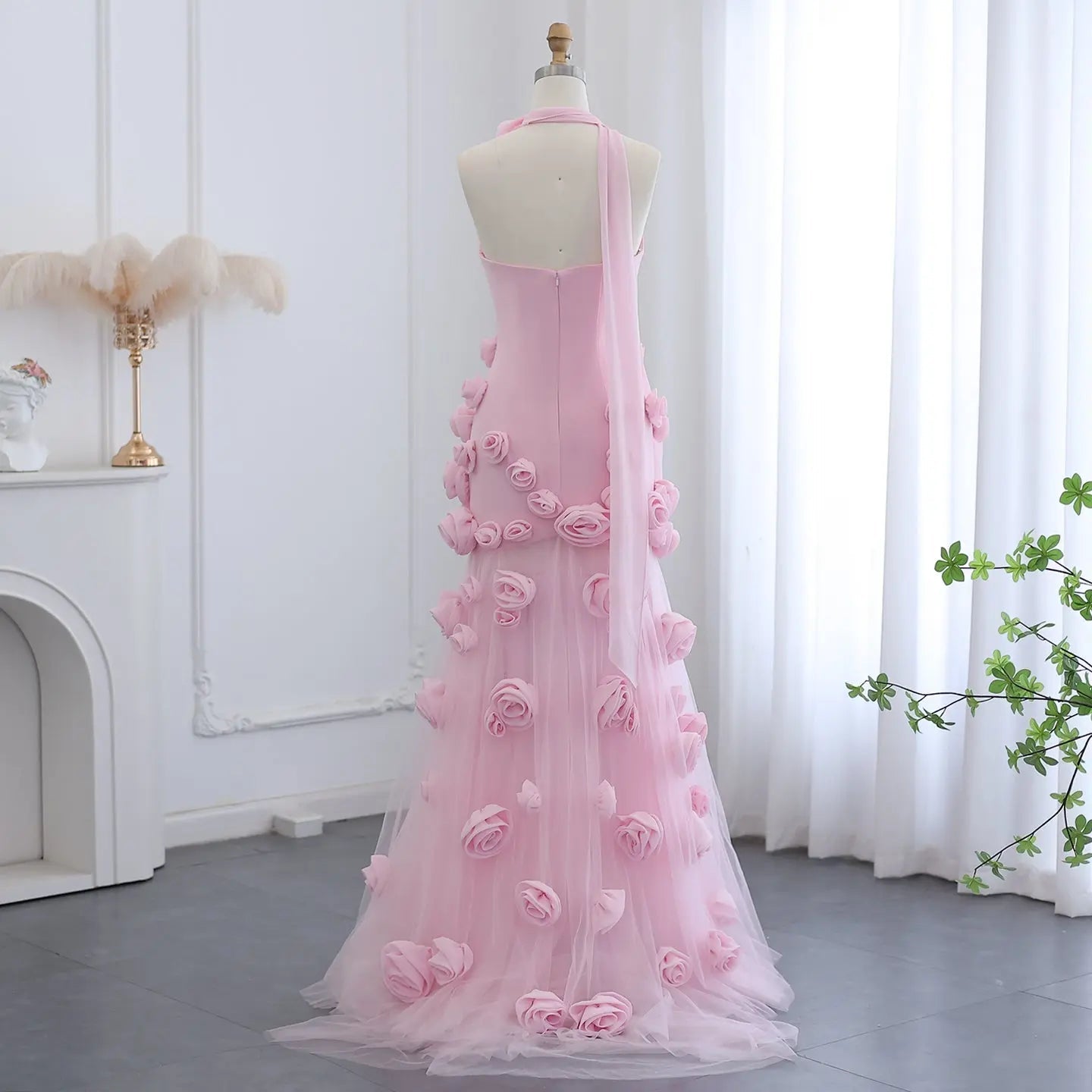 Chic Pink 3D Flowers Strapless Mermaid Evening Dress Side Slit SS207 Sharon Said