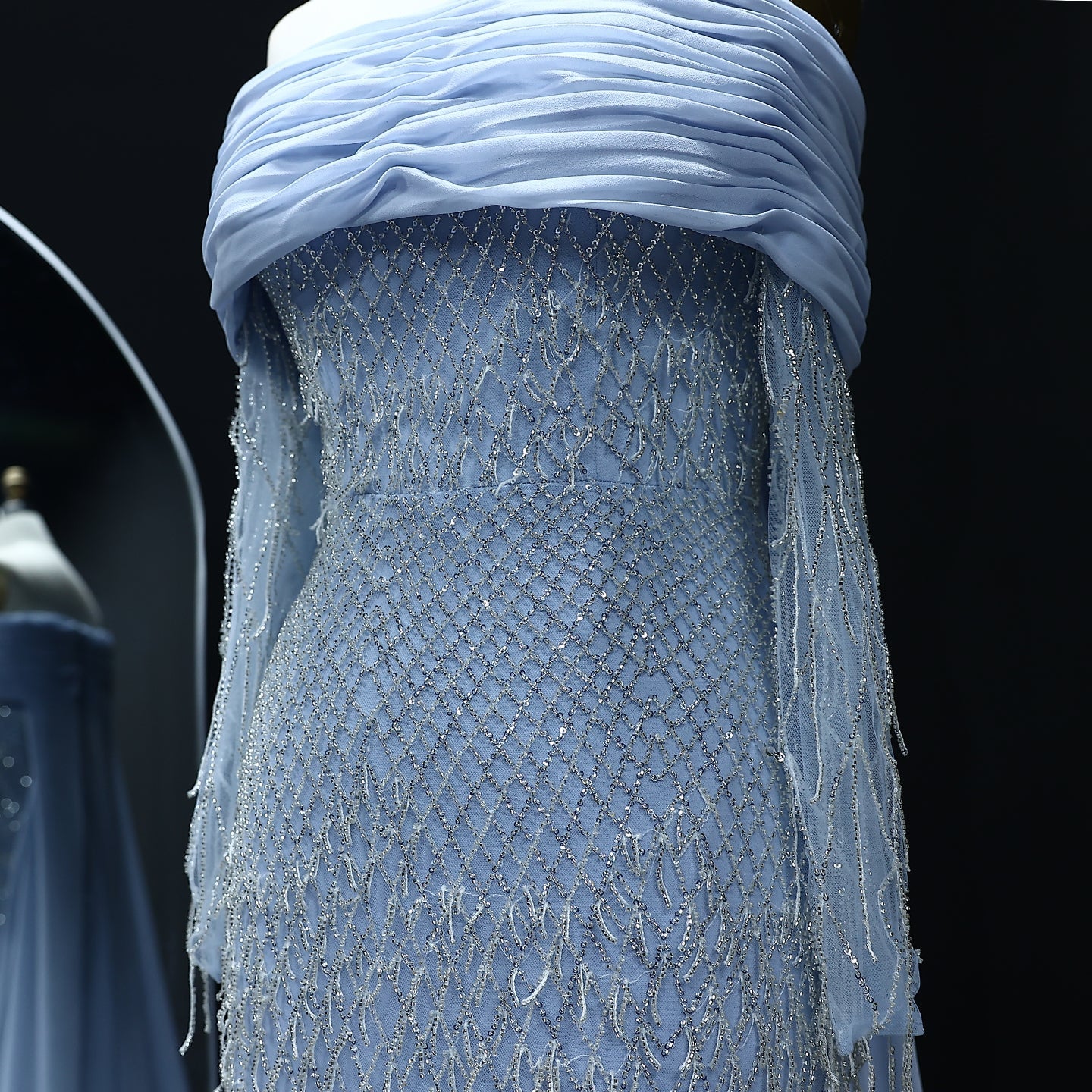 Luxury Tassel Lilac Off Shoulder Evening Dress with Cape SS708