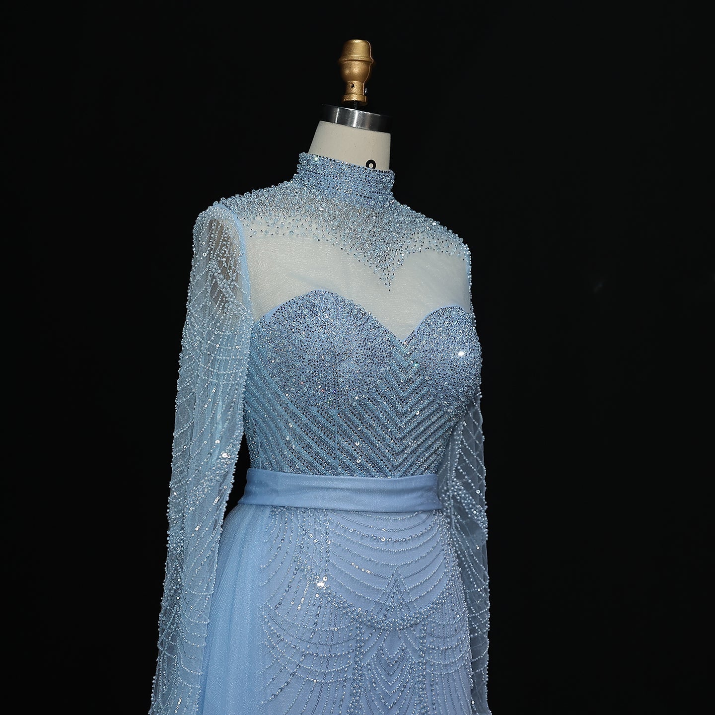 Stunning Brown Long Sleeve High Neck Evening Dress SS015