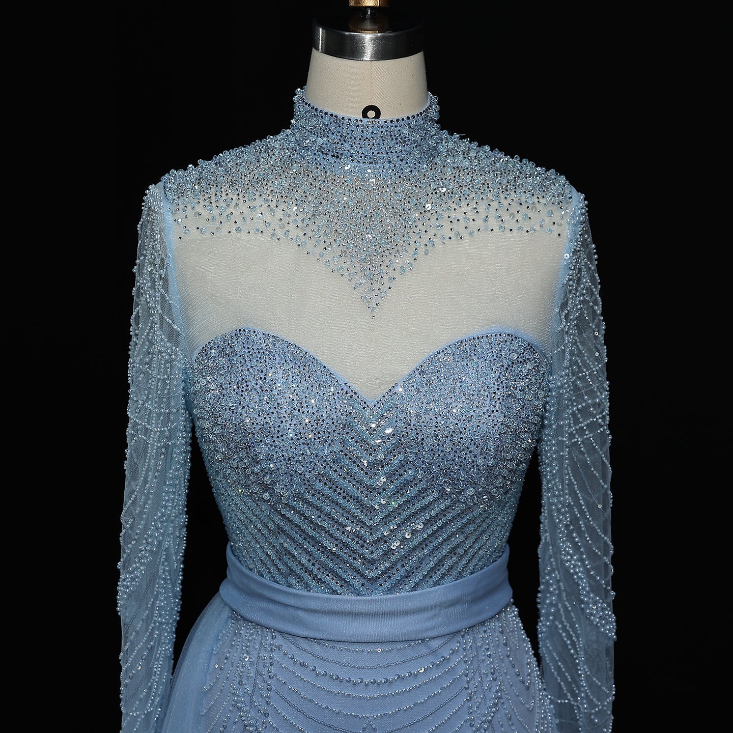 Stunning Brown Long Sleeve High Neck Evening Dress SS015