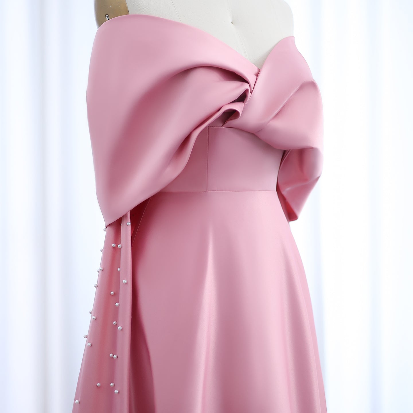 Luxury Pink Satin Off Shoulder Evening Dress SS481