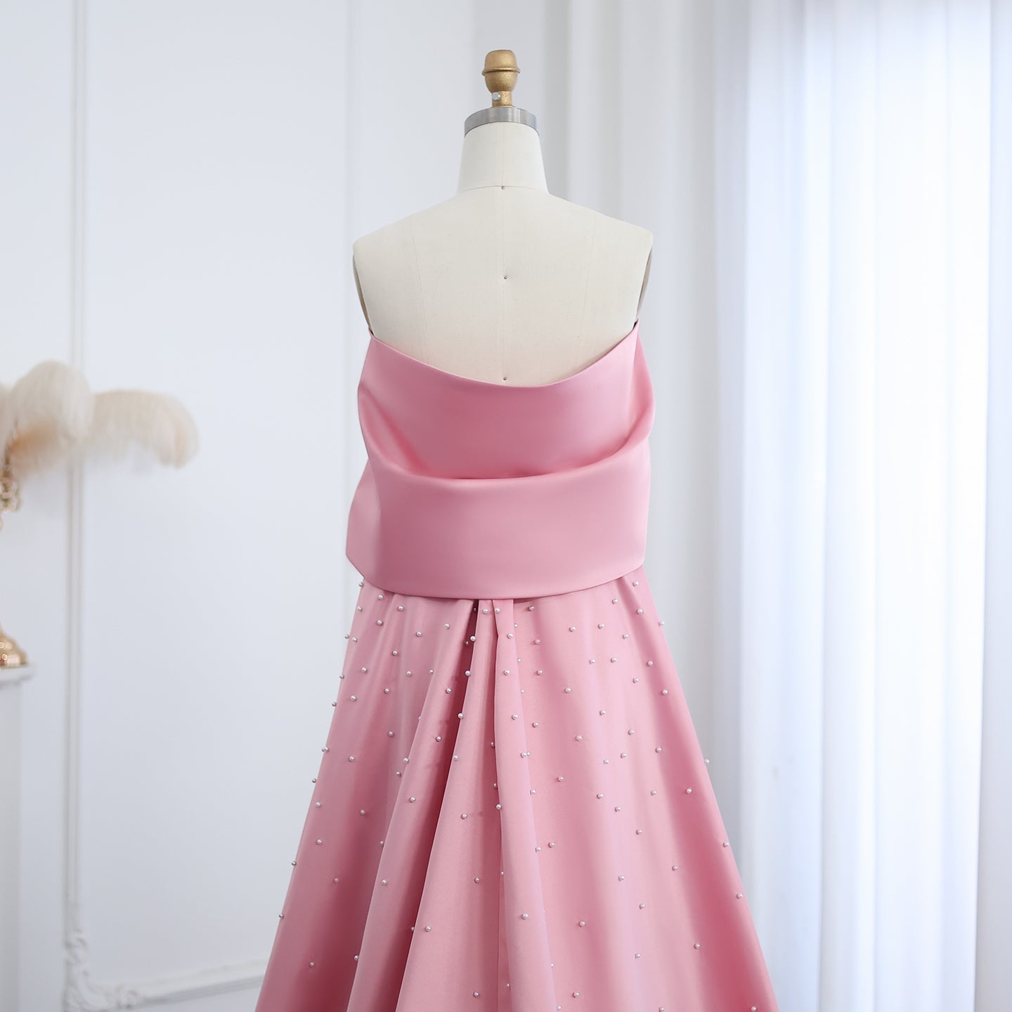 Luxury Pink Satin Off Shoulder Evening Dress SS481