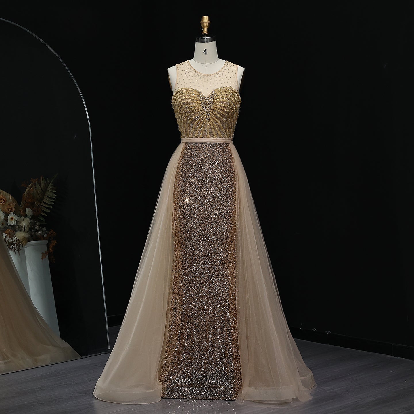 Sparkly Crystal Blue Evening Dress with Overskirt SS011  Gold / US 18
