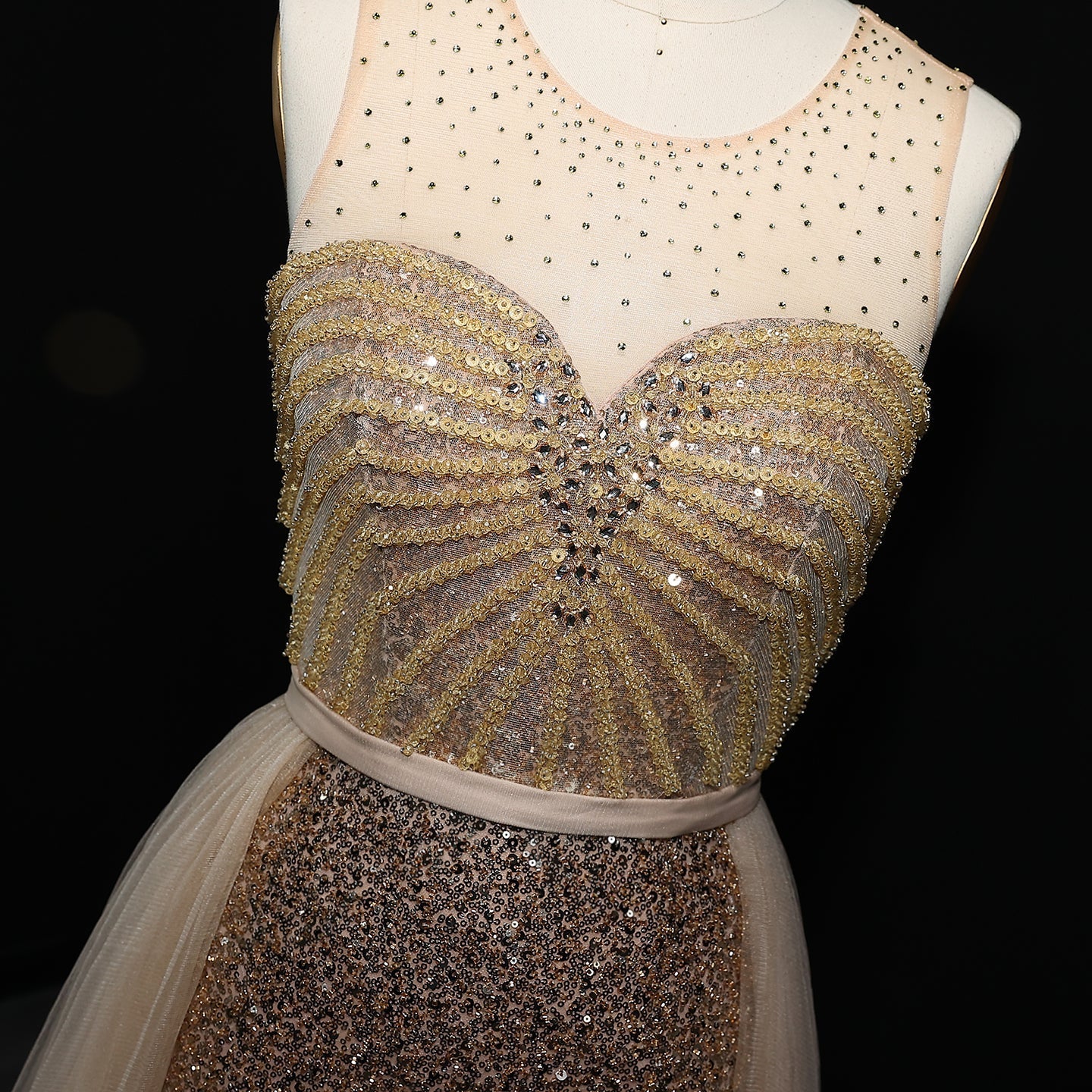 Sparkly Crystal Blue Evening Dress with Overskirt SS011