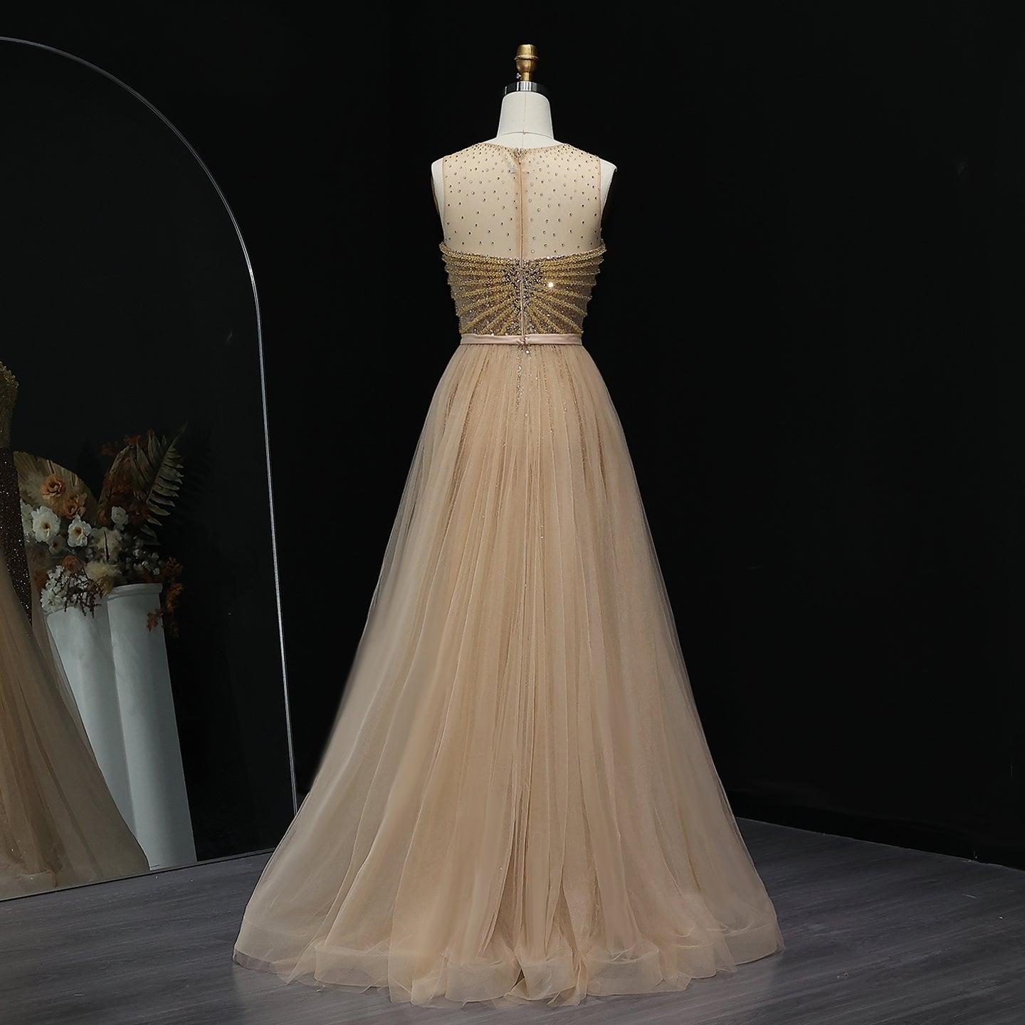 Sparkly Crystal Blue Evening Dress with Overskirt SS011