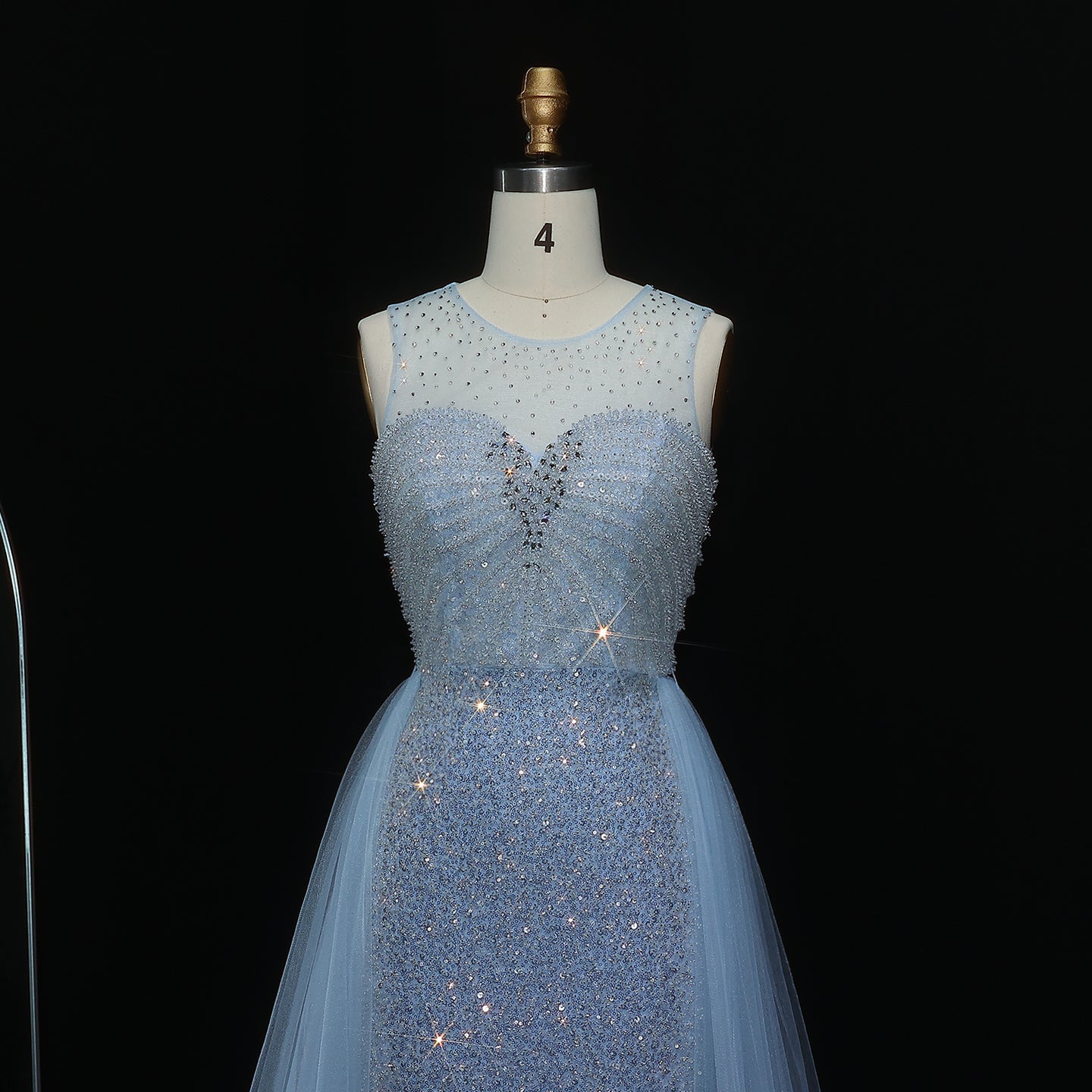 Sparkly Crystal Blue Evening Dress with Overskirt SS011