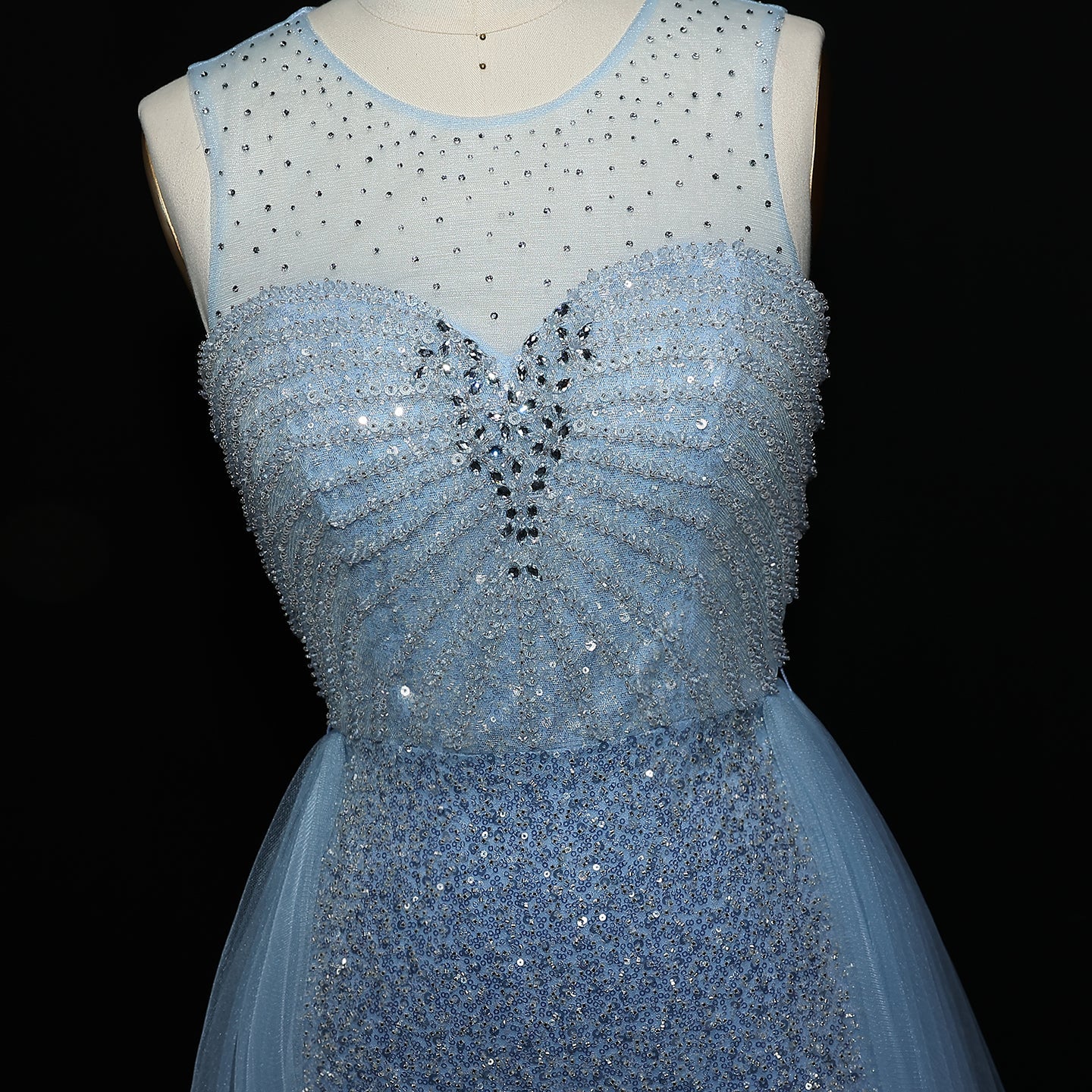 Sparkly Crystal Blue Evening Dress with Overskirt SS011