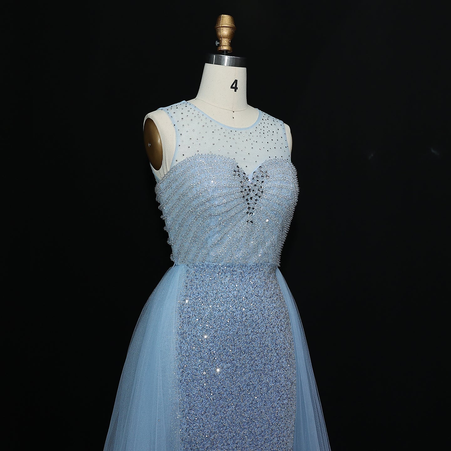 Sparkly Crystal Blue Evening Dress with Overskirt SS011