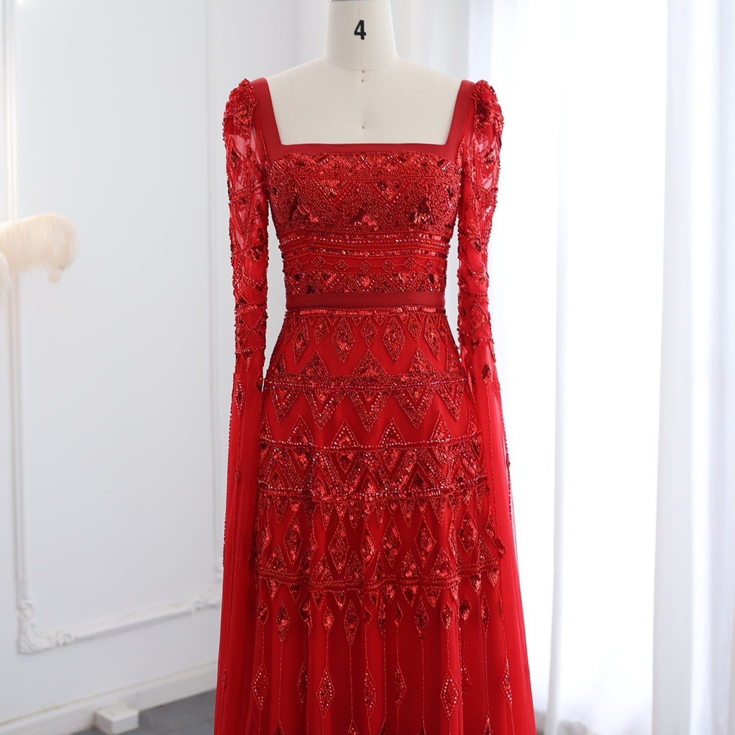 Luxury Wine Red Evening Dress with Cape Sleeves SS461