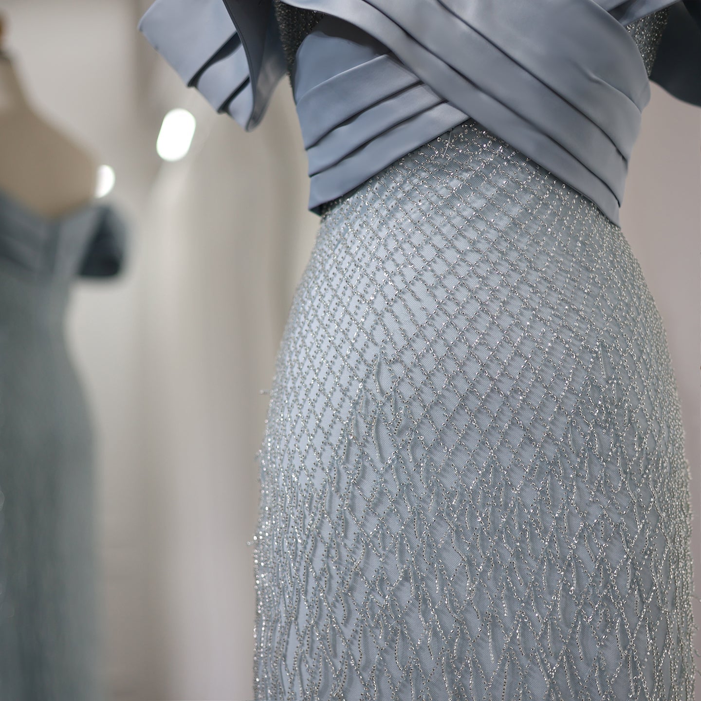 Elegant Off Shoulder Sage Green Tassel Evening Dress SS667