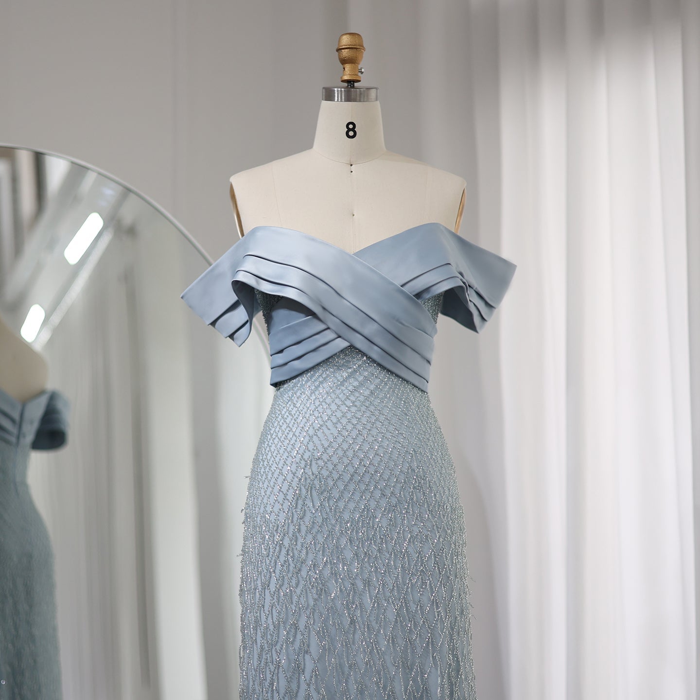 Elegant Off Shoulder Sage Green Tassel Evening Dress SS667