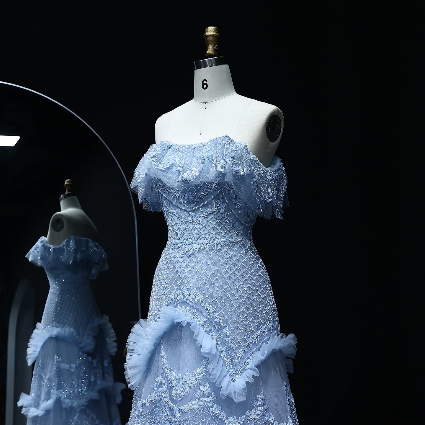 Luxury Silver Gray Off Shoulder Evening Dress SS485