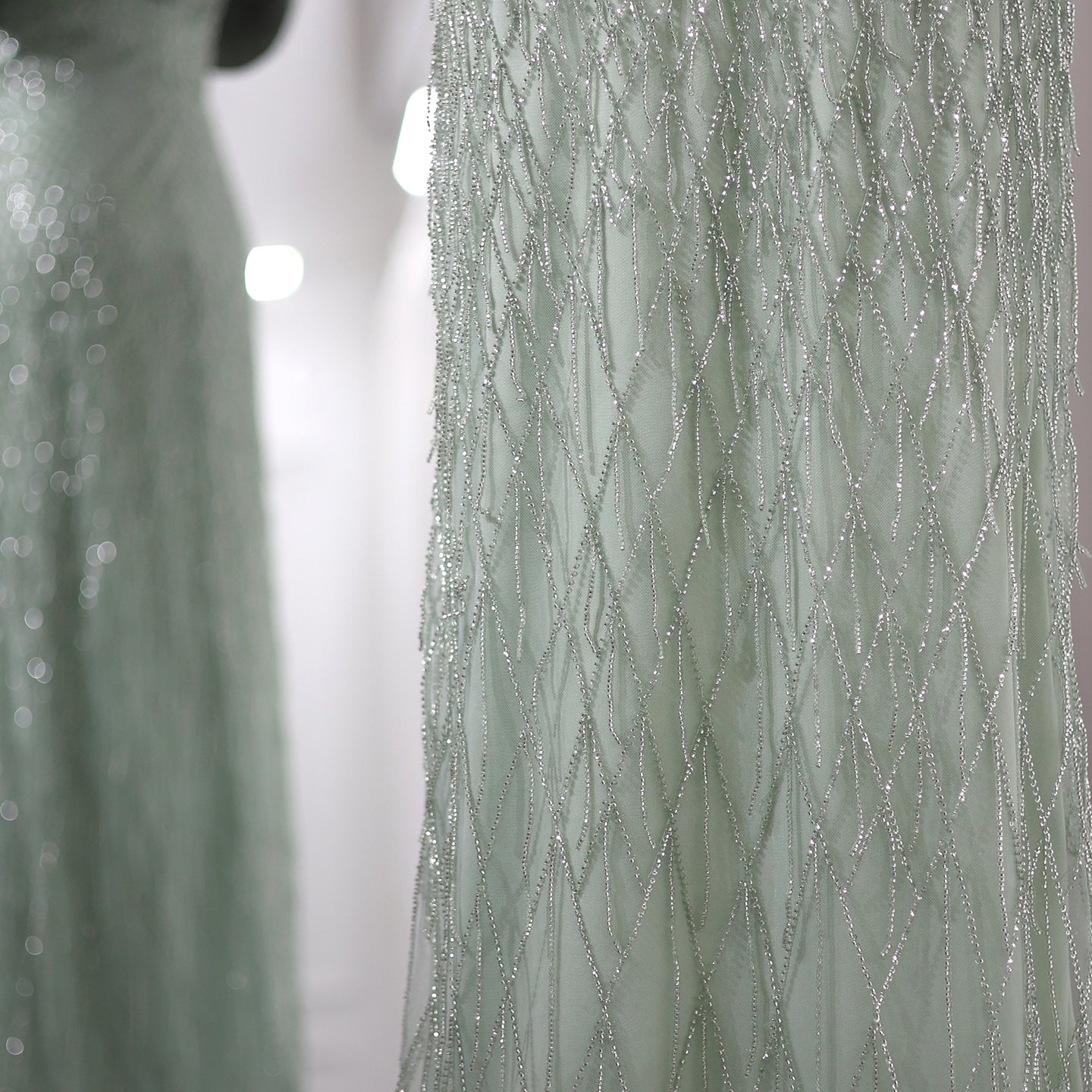 Elegant Off Shoulder Sage Green Tassel Evening Dress SS667