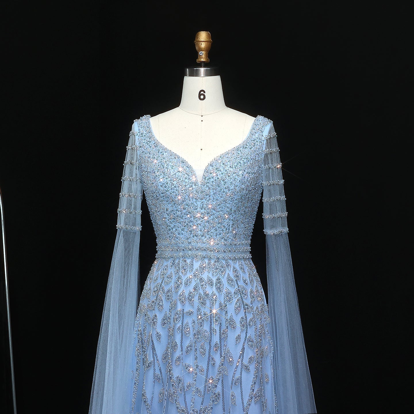 Luxury Pink Beaded Evening Dress with Cape Sleeves SS034