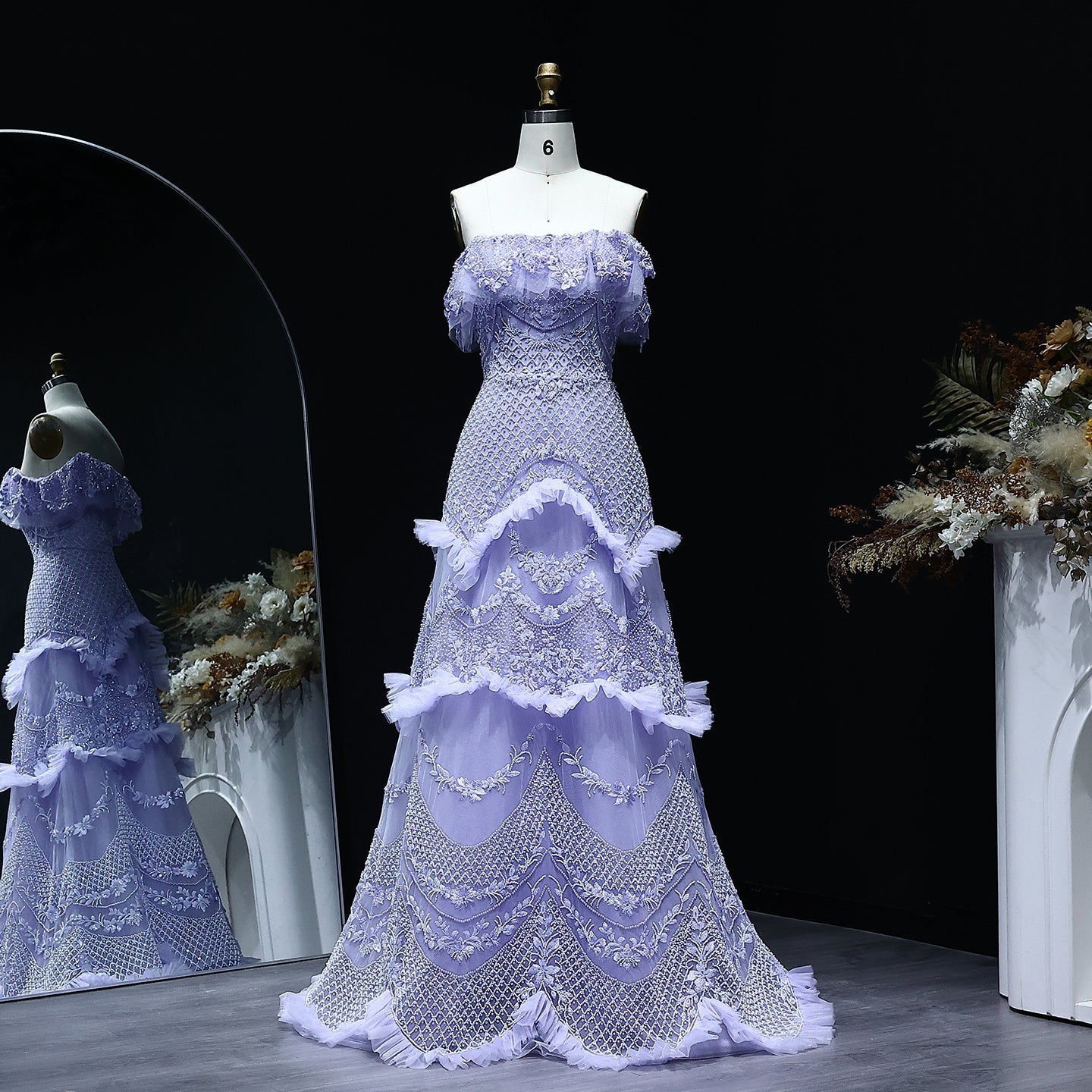 Luxury Silver Gray Off Shoulder Evening Dress SS485  Lilac / US 18