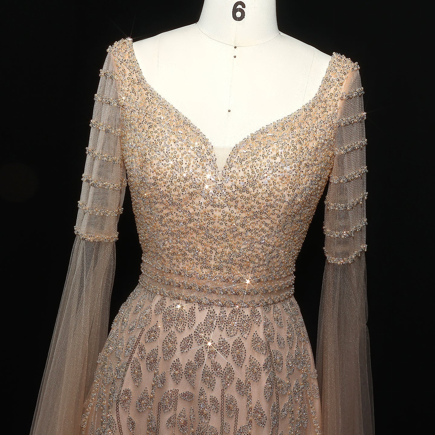 Luxury Pink Beaded Evening Dress with Cape Sleeves SS034