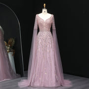 Luxury Pink Beaded Evening Dress with Cape Sleeves SS034  Pink / US 18
