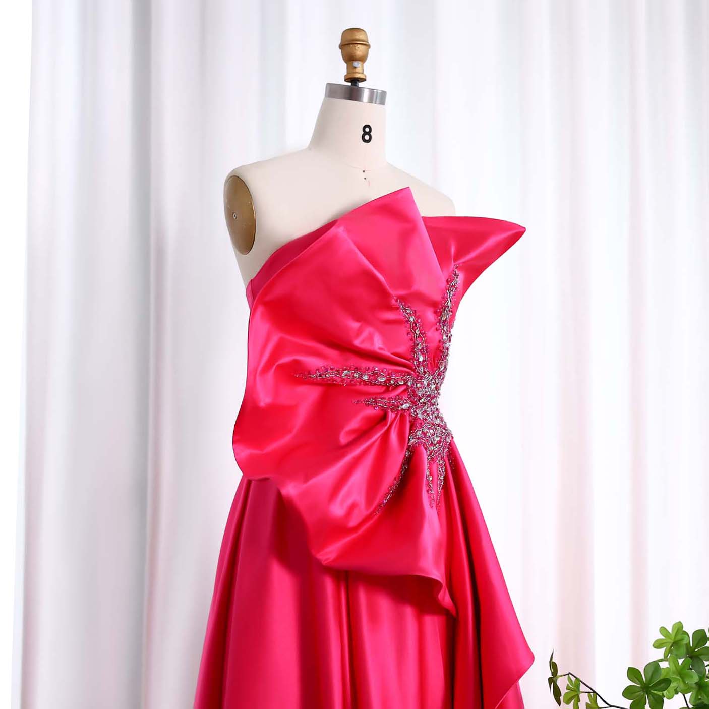 Stunning Fuchsia Scalloped Evening Dress with Slit SS581
