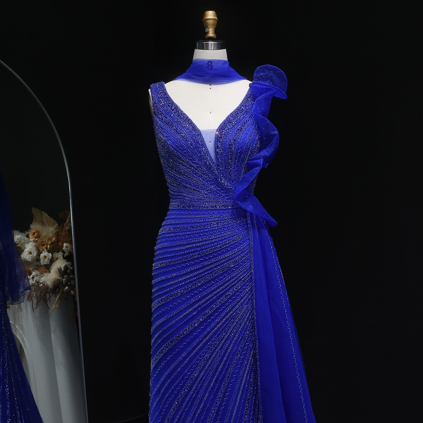 Luxury Beaded Mermaid Evening Dress with Scarf and Overskirt SS189