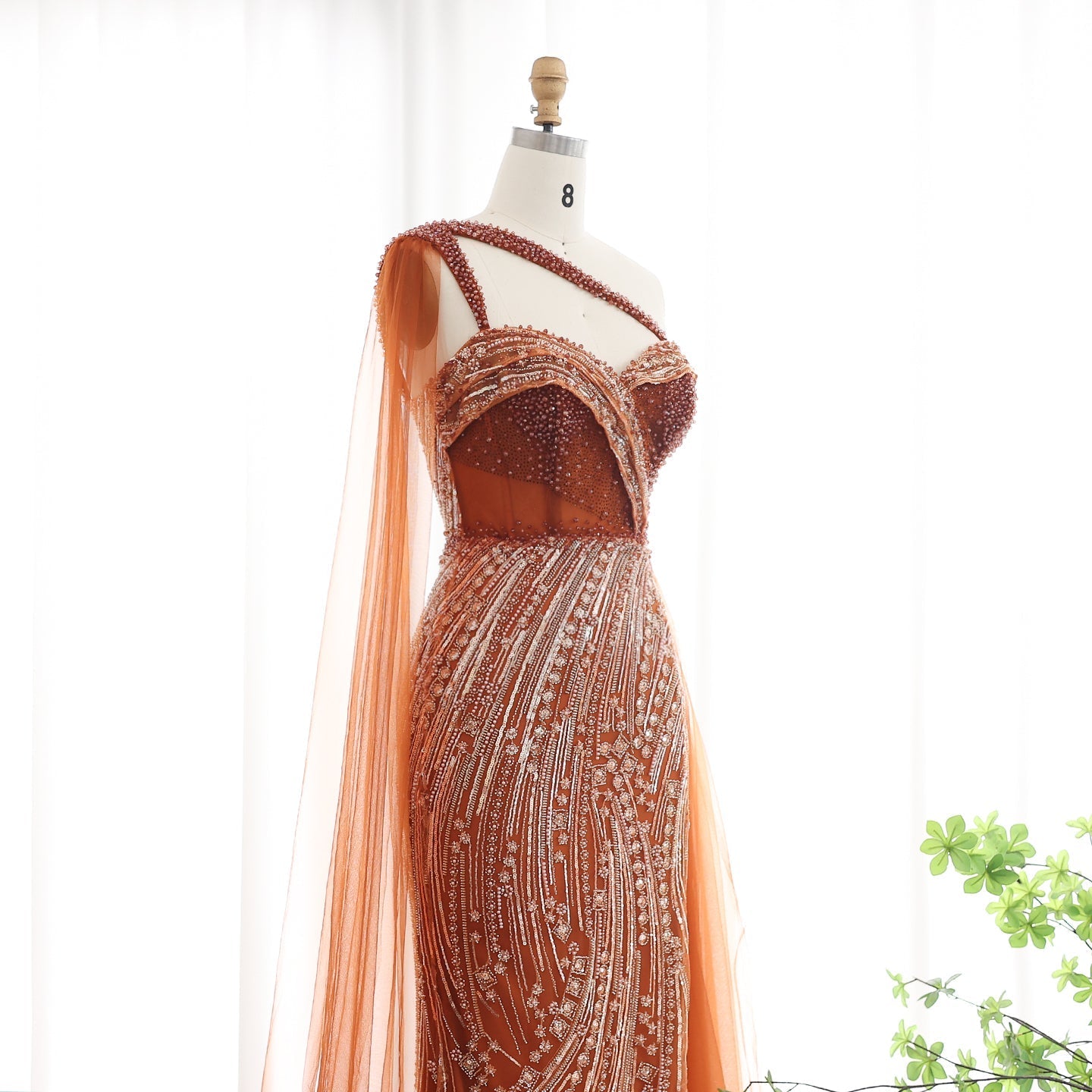 Burgundy One Shoulder Mermaid Evening Dress with Cape Overskirt SS129