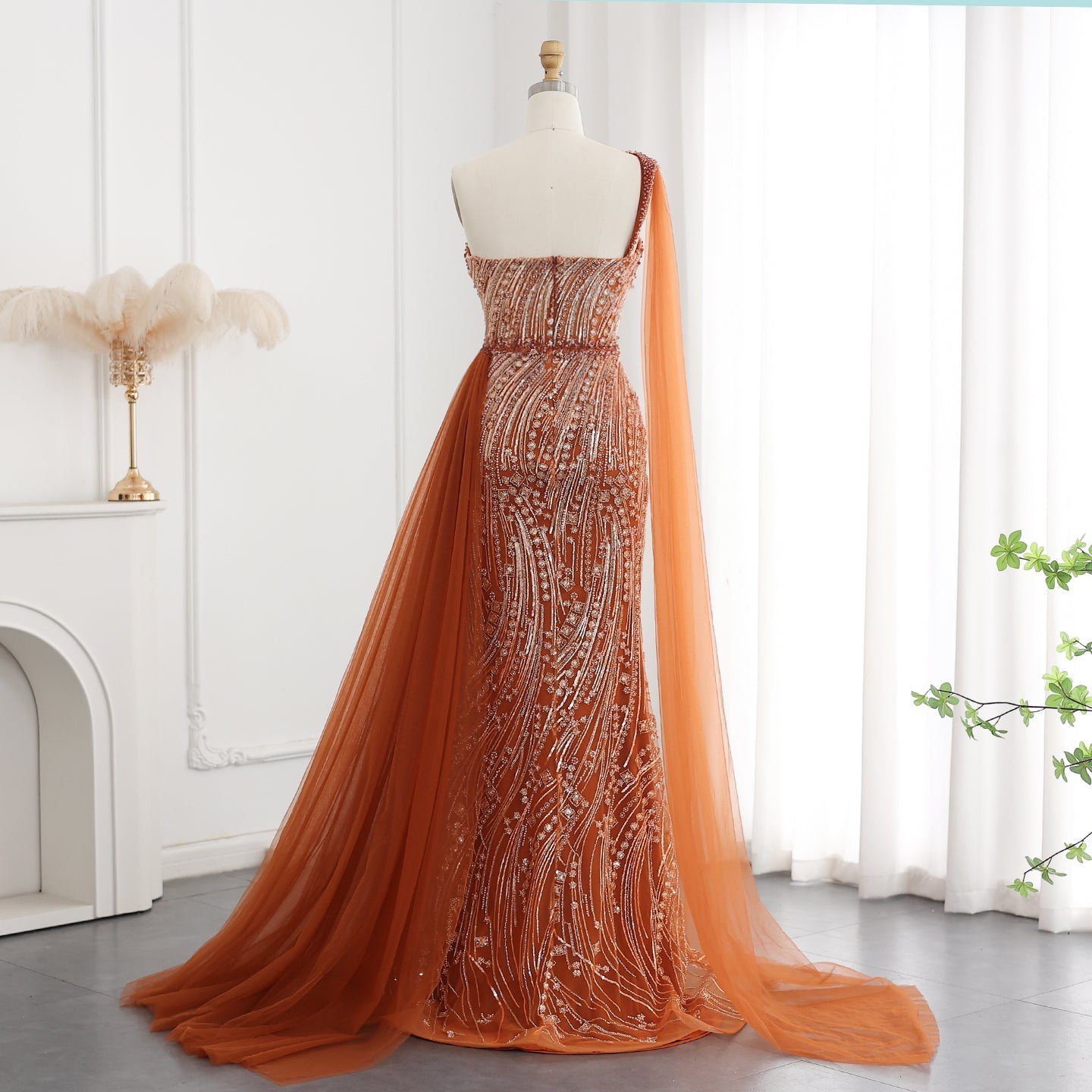 Burgundy One Shoulder Mermaid Evening Dress with Cape Overskirt SS129