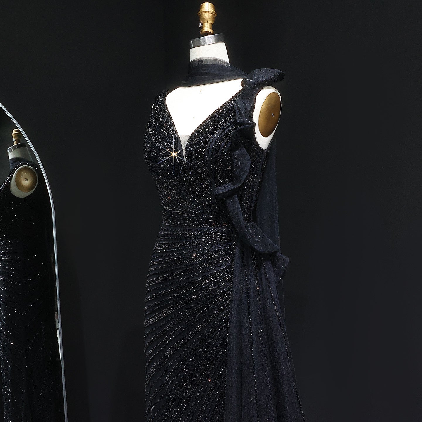 Luxury Beaded Mermaid Evening Dress with Scarf and Overskirt SS189